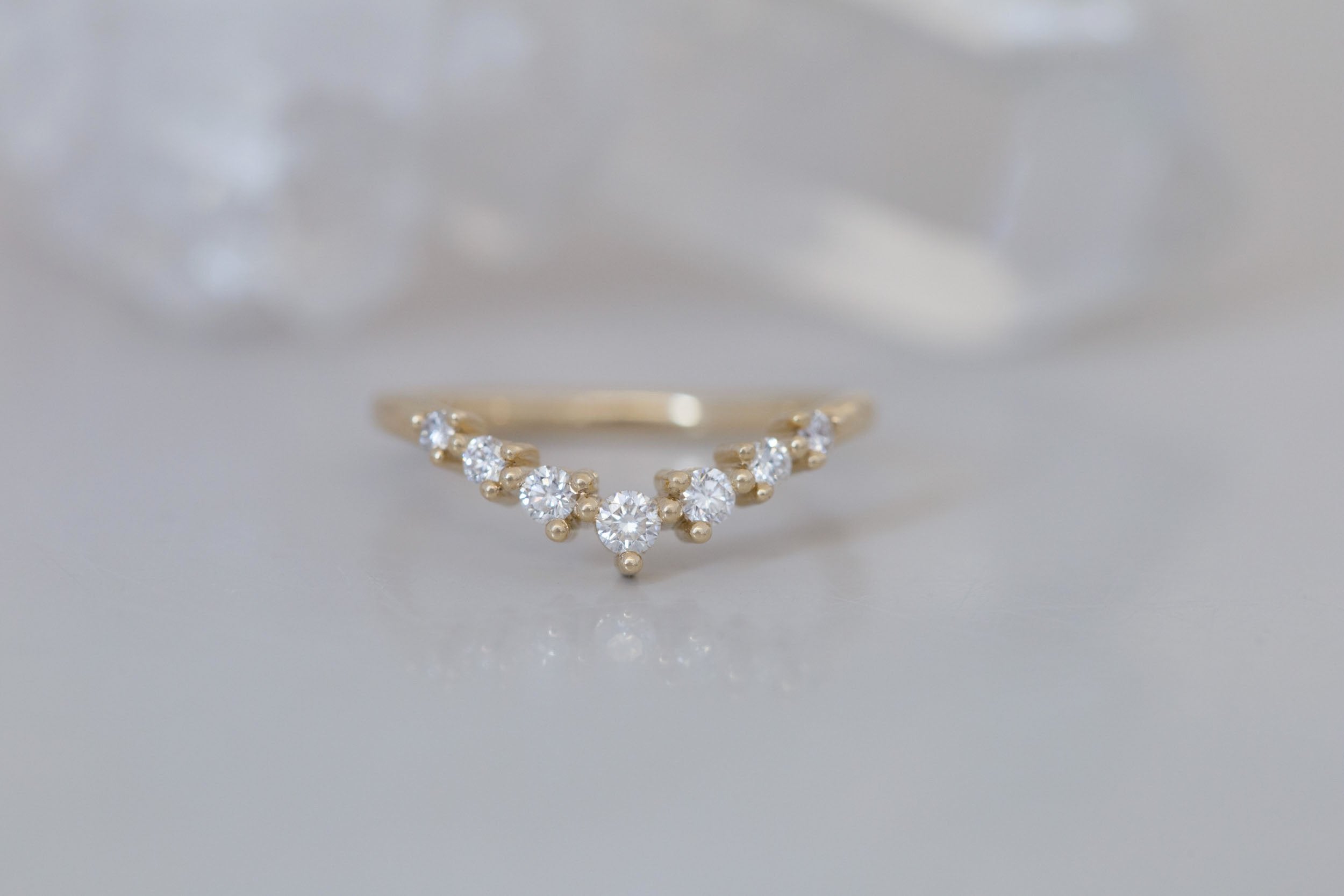 Shallow Diamond Contour V Band | 14k Recycled Gold