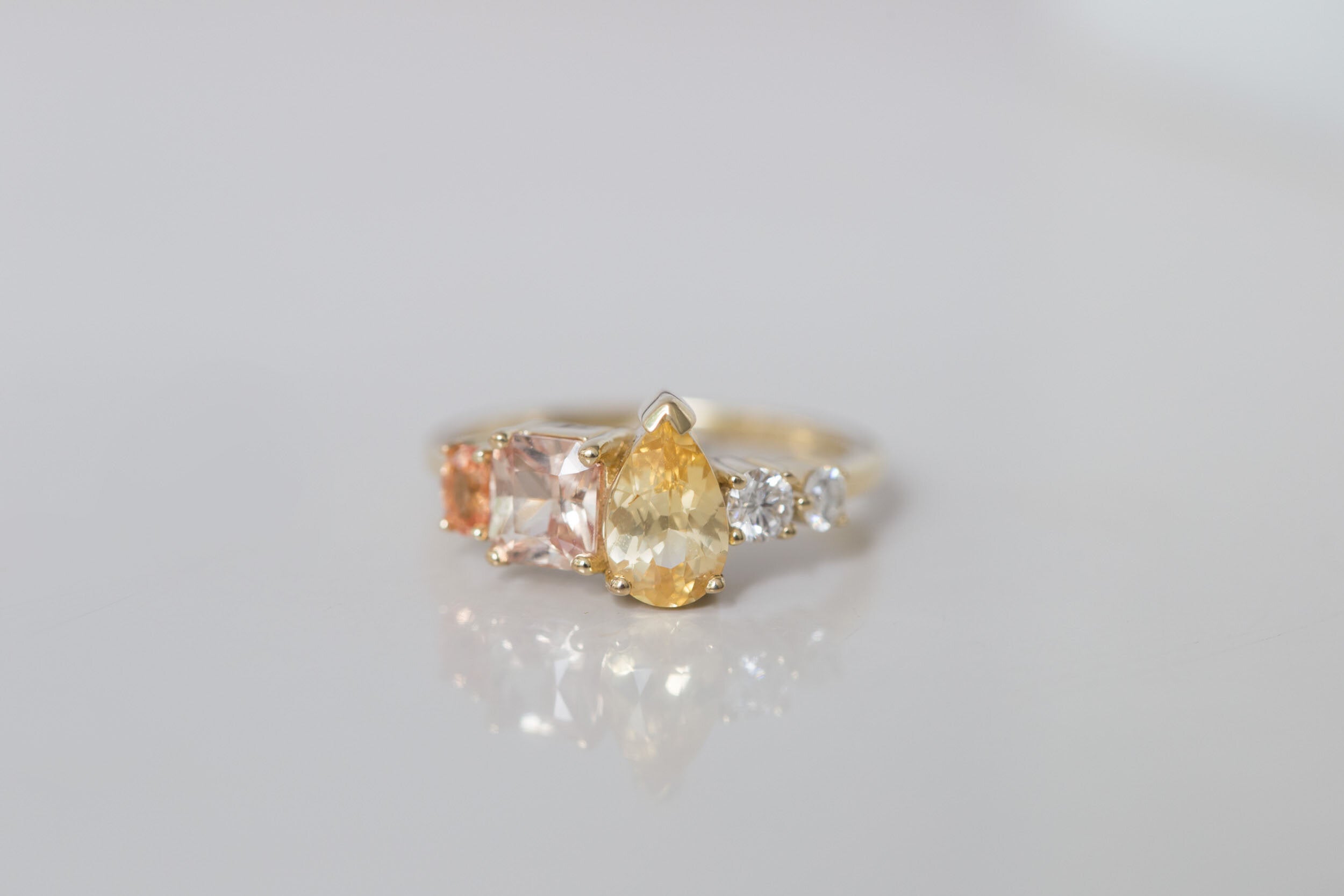 Diantha Ring | Sienna Yellow + Peach Ombré Sapphire + Diamond Cluster Engagement Ring | 14k Recycled Gold | One of a Kind