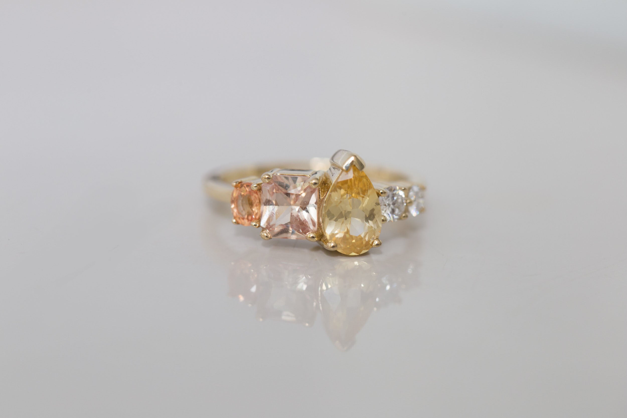 Diantha Ring | Sienna Yellow + Peach Ombré Sapphire + Diamond Cluster Engagement Ring | 14k Recycled Gold | One of a Kind