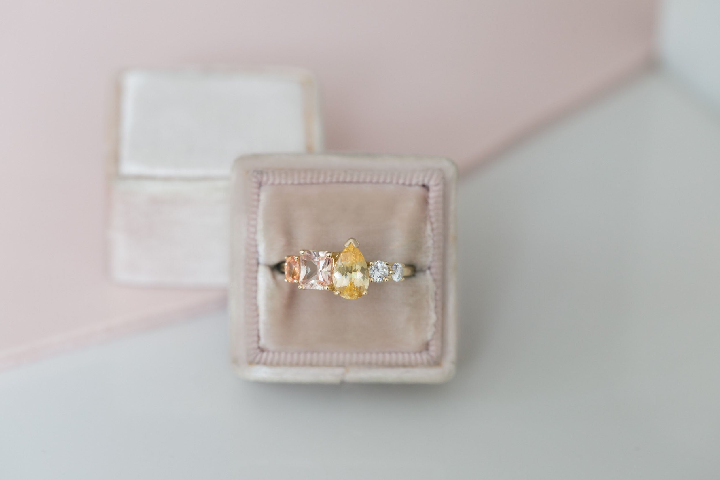 Diantha Ring | Sienna Yellow + Peach Ombré Sapphire + Diamond Cluster Engagement Ring | 14k Recycled Gold | One of a Kind