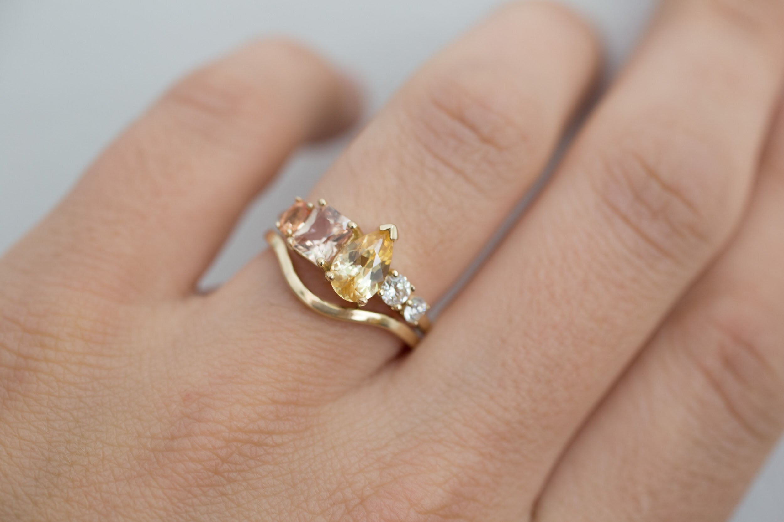 Diantha Ring | Sienna Yellow + Peach Ombré Sapphire + Diamond Cluster Engagement Ring | 14k Recycled Gold | One of a Kind