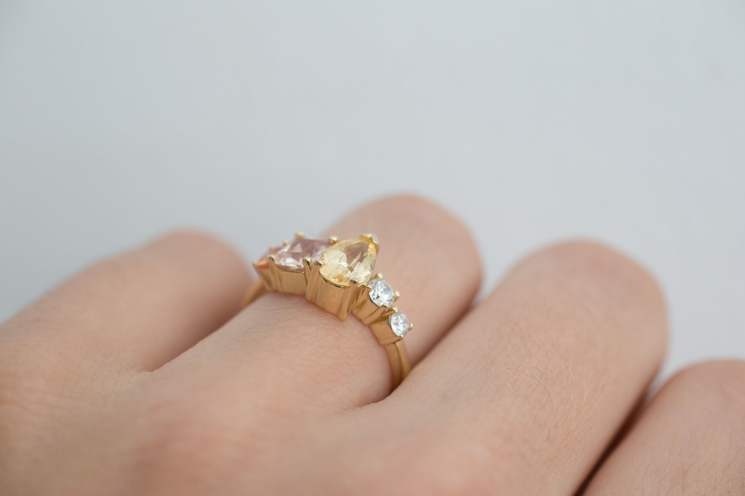 Diantha Ring | Sienna Yellow + Peach Ombré Sapphire + Diamond Cluster Engagement Ring | 14k Recycled Gold | One of a Kind