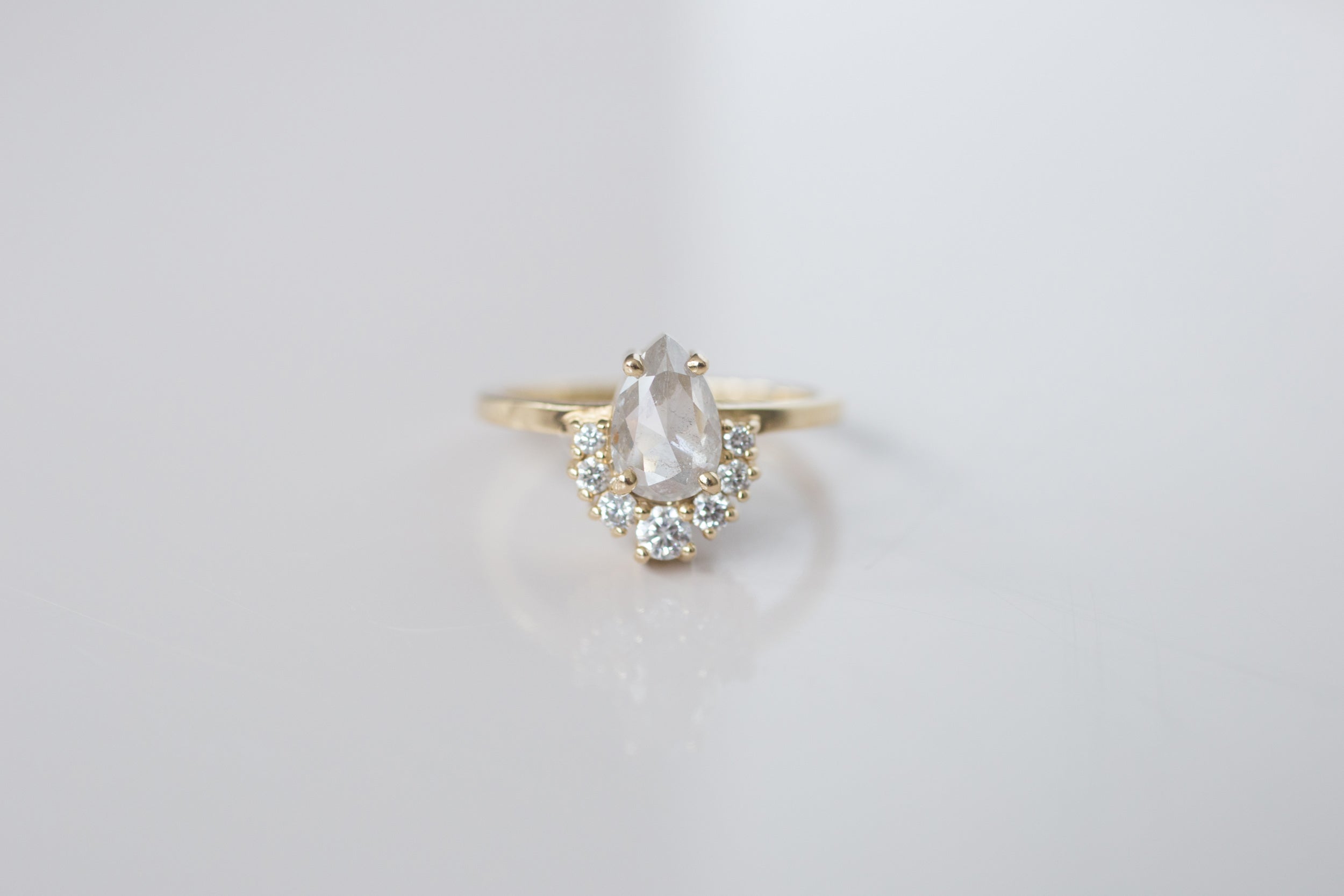 Laurel Ring | Silver Pear Rose Cut Diamond + Diamond Cluster Engagement Ring | 14k Recycled Gold | One of a Kind