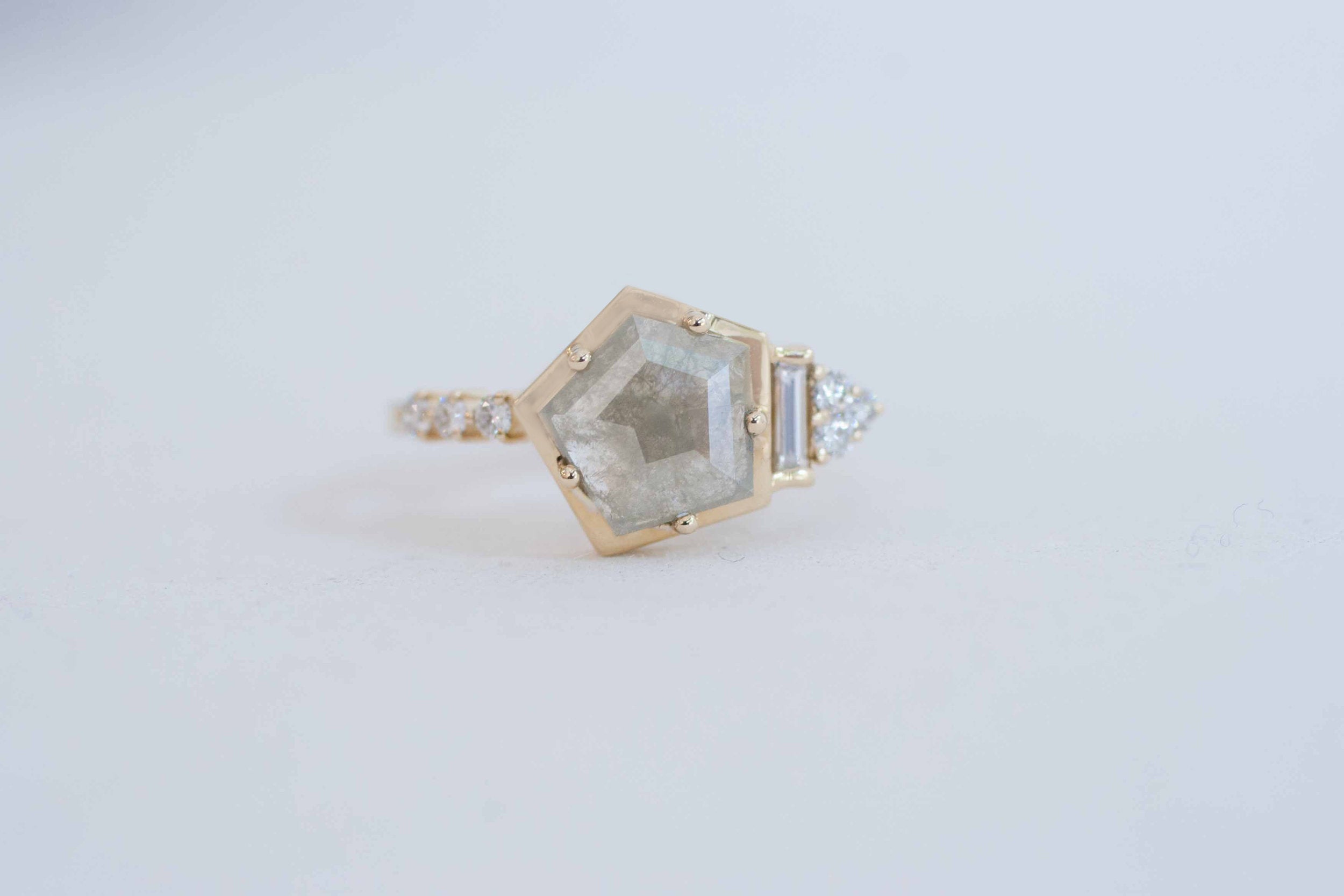 Silver Geometric Rose Cut Diamond + Baguette Cluster Engagement Ring | 14k Recycled Gold | One of a Kind