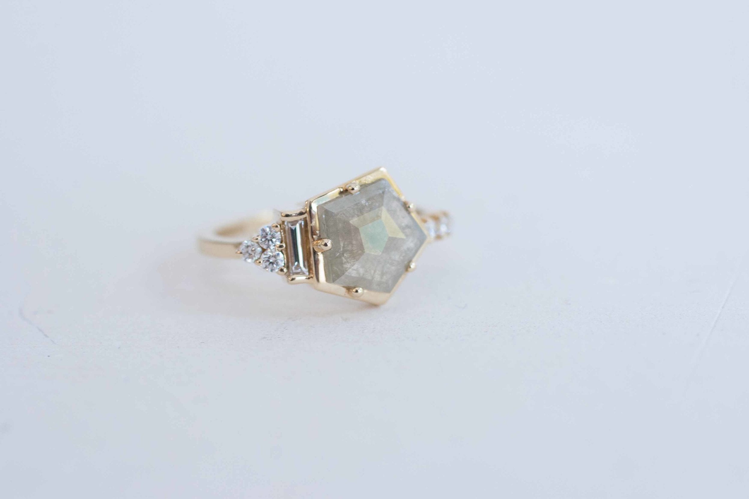 Silver Geometric Rose Cut Diamond + Baguette Cluster Engagement Ring | 14k Recycled Gold | One of a Kind