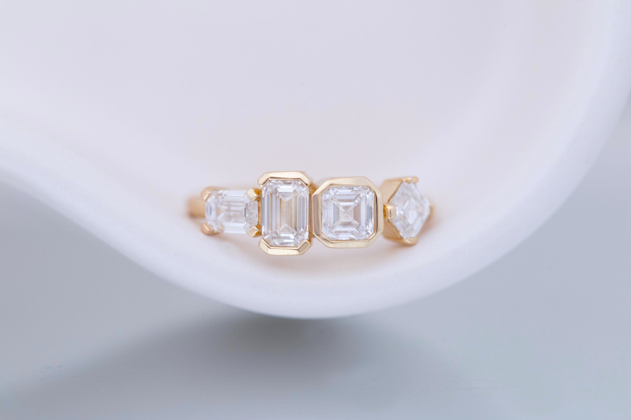 Linden Ring | Lab Diamond Step Cut Engagement Ring | 14k Recycled Gold