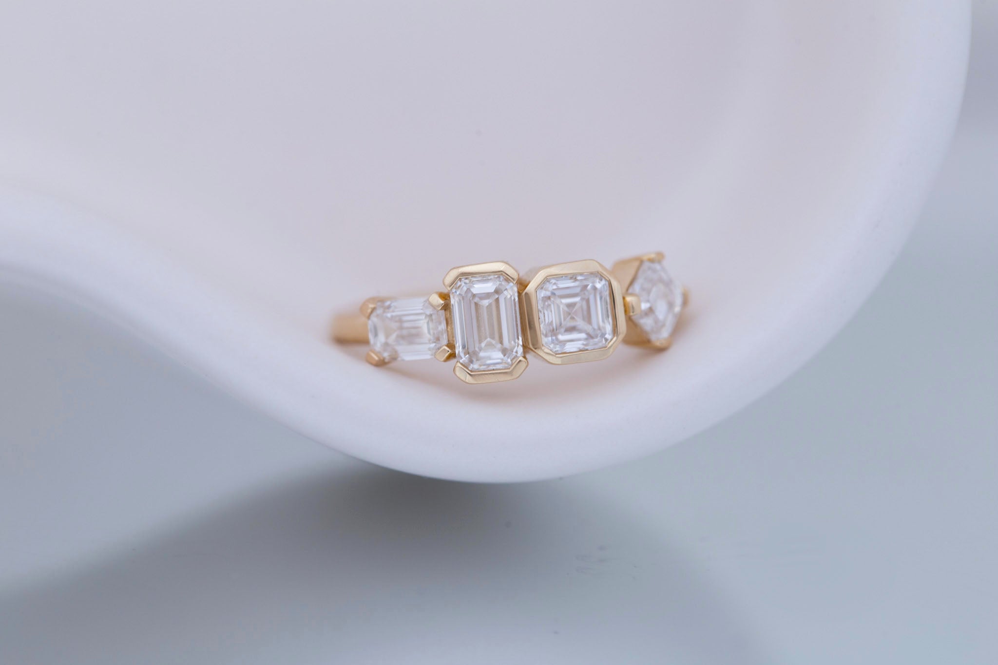 Linden Ring | Lab Diamond Step Cut Engagement Ring | 14k Recycled Gold