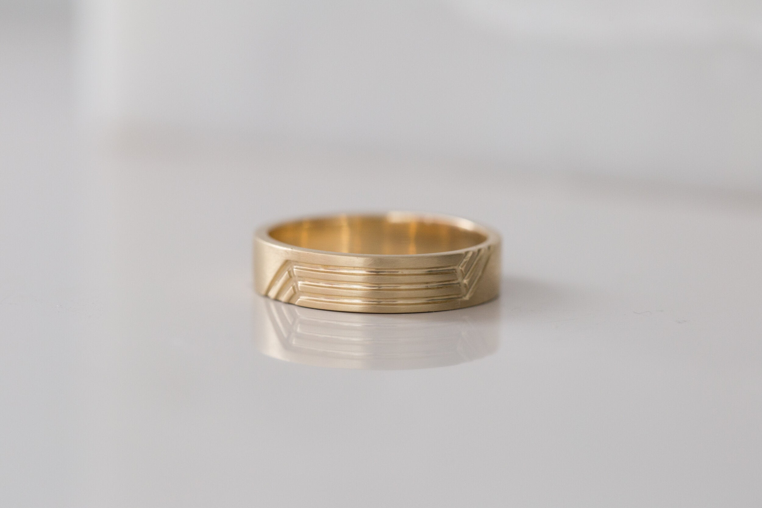 Engraved Step Lines Band | 14k Recycled Gold