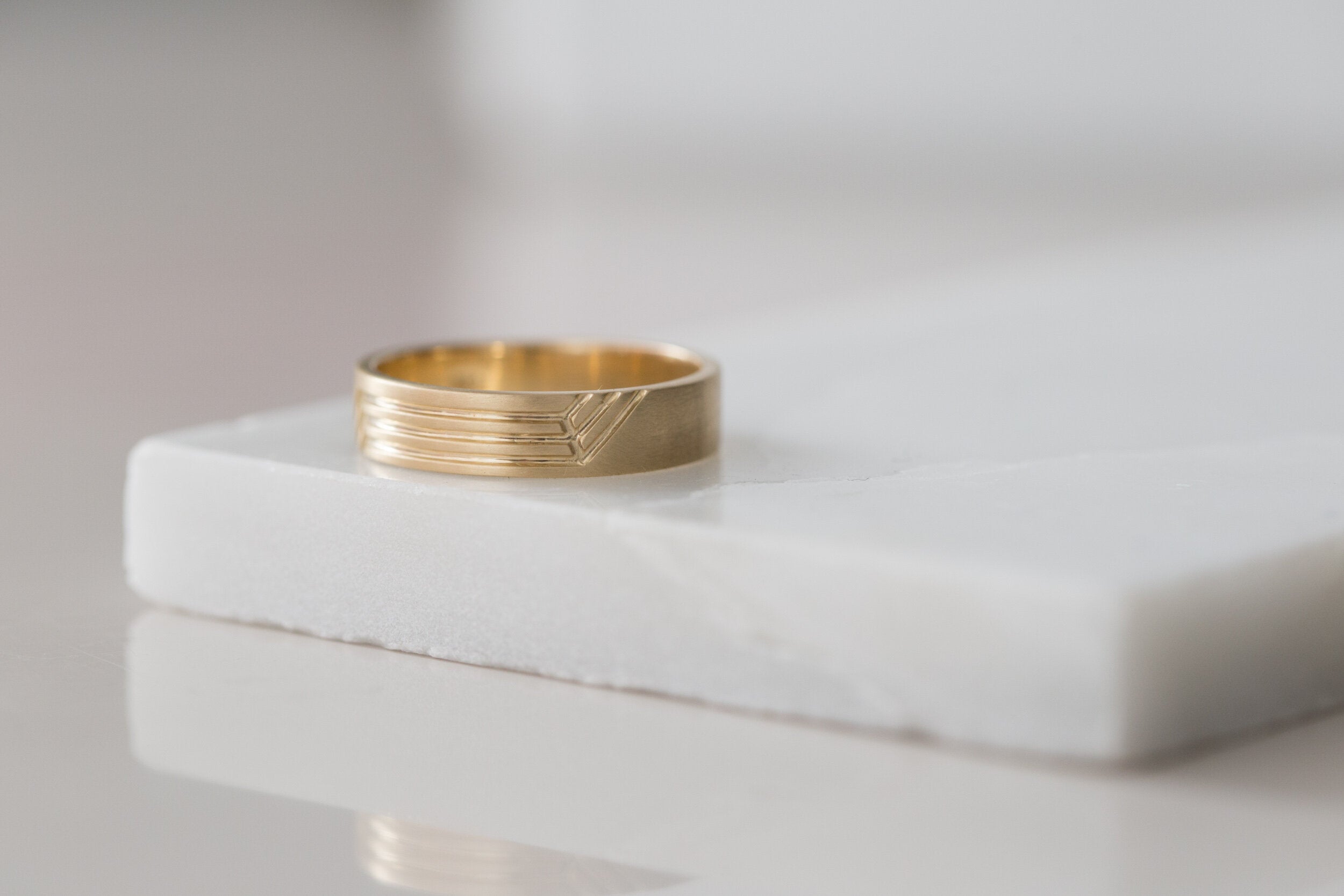 Engraved Step Lines Band | 14k Recycled Gold