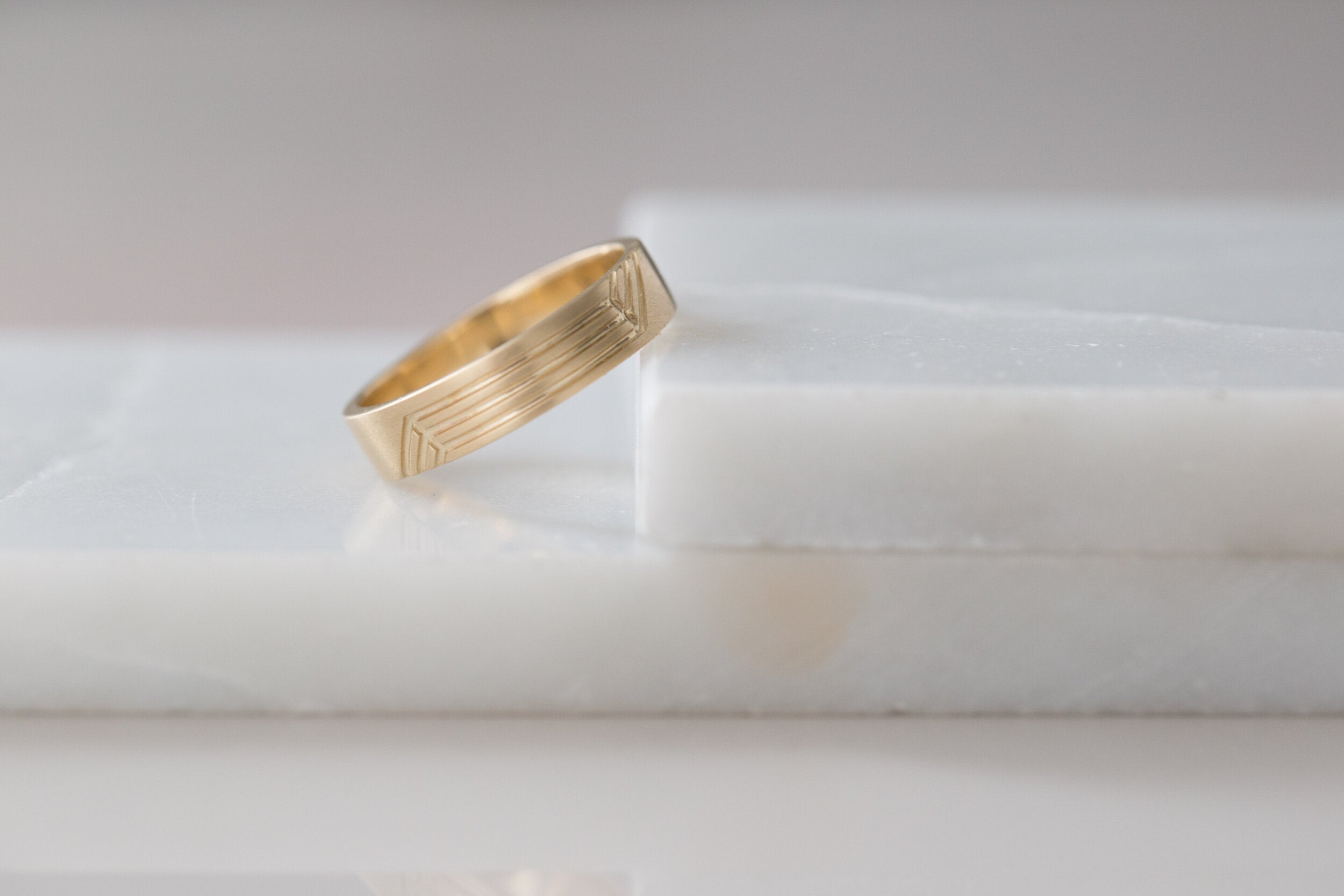 Engraved Step Lines Band | 14k Recycled Gold