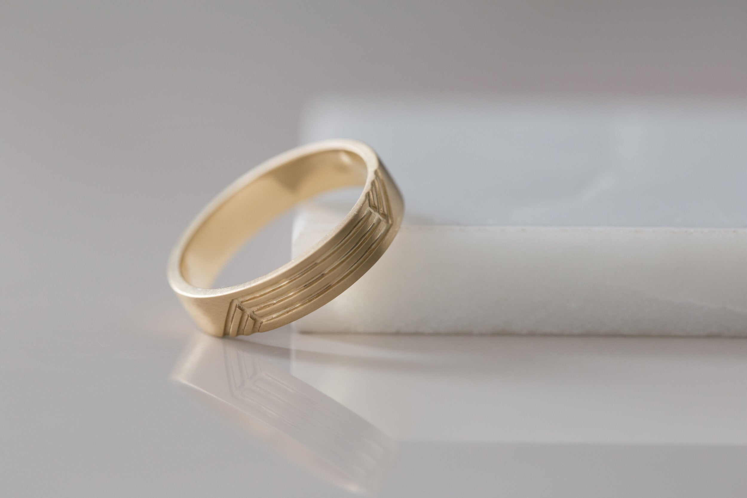 Engraved Step Lines Band | 14k Recycled Gold