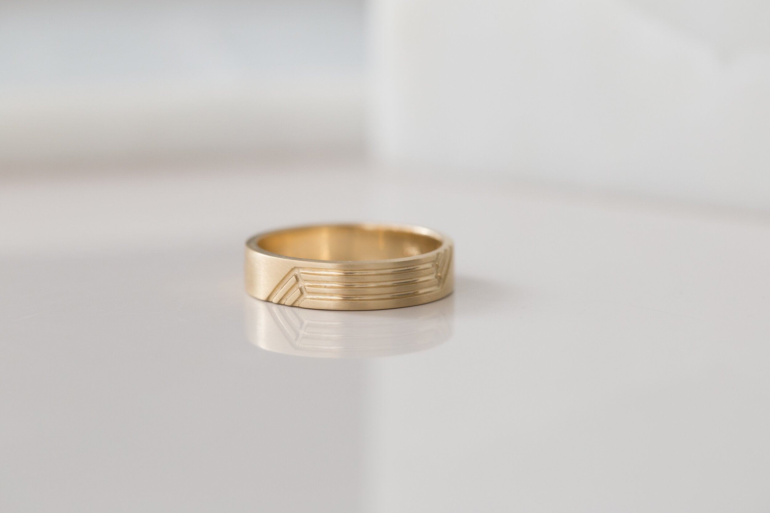 Engraved Step Lines Band | 14k Recycled Gold