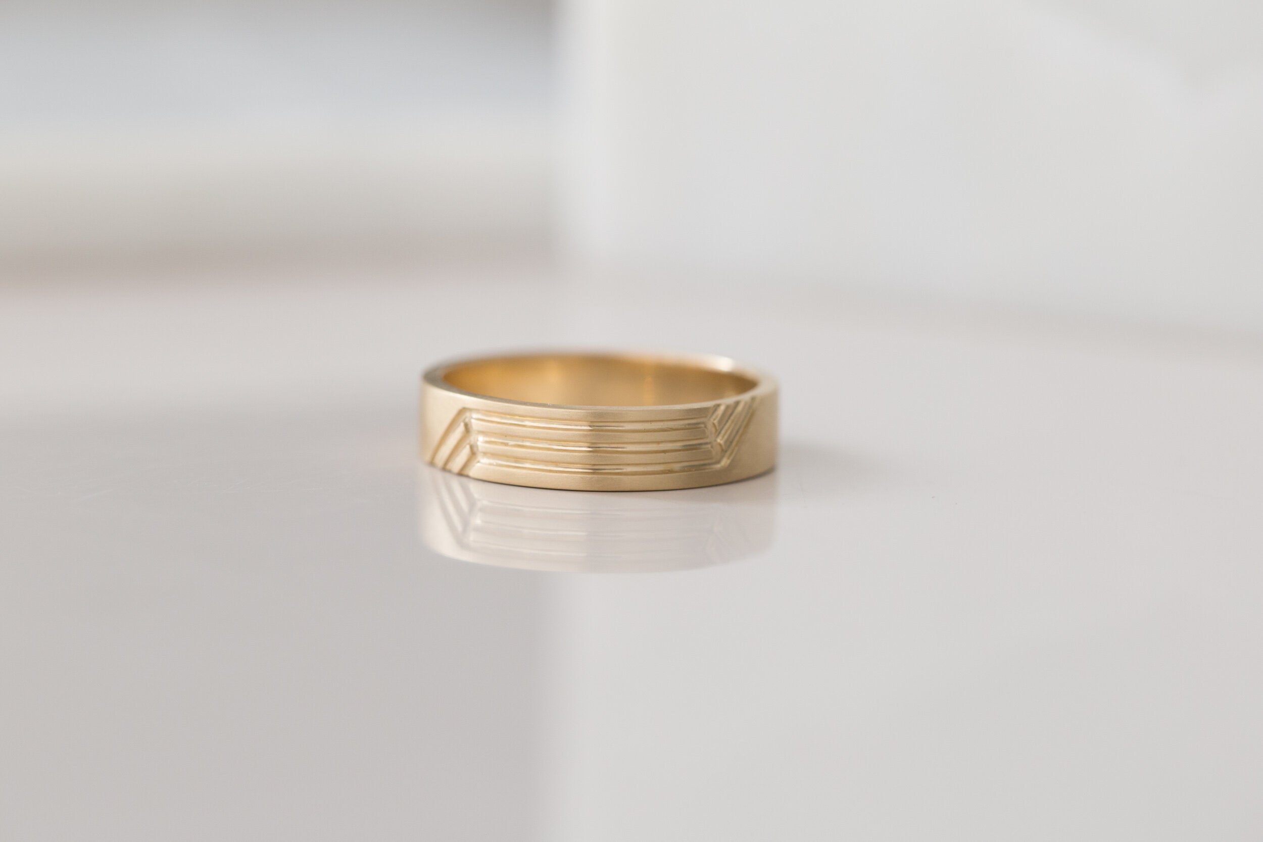 Engraved Step Lines Band | 14k Recycled Gold