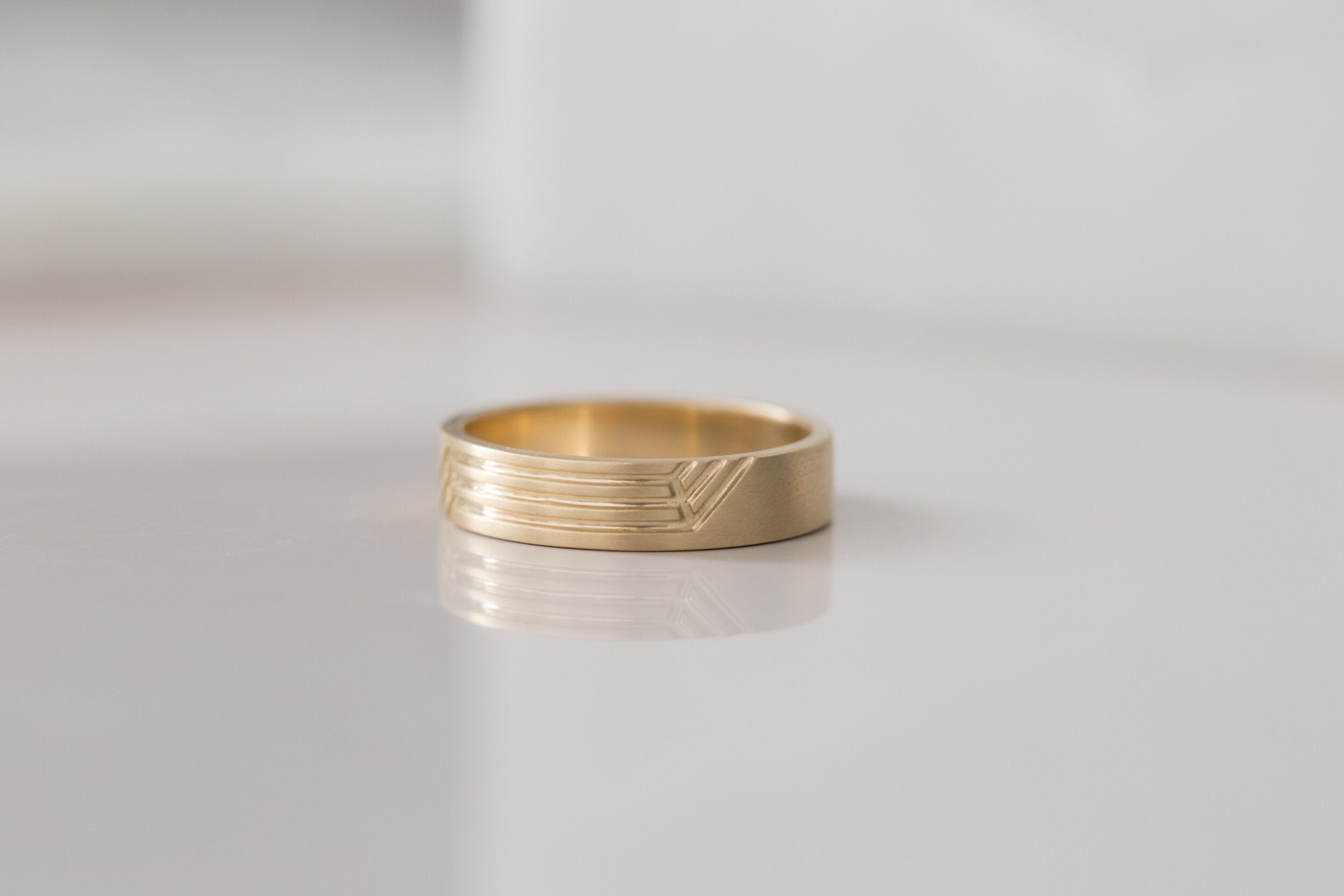 Engraved Step Lines Band | 14k Recycled Gold