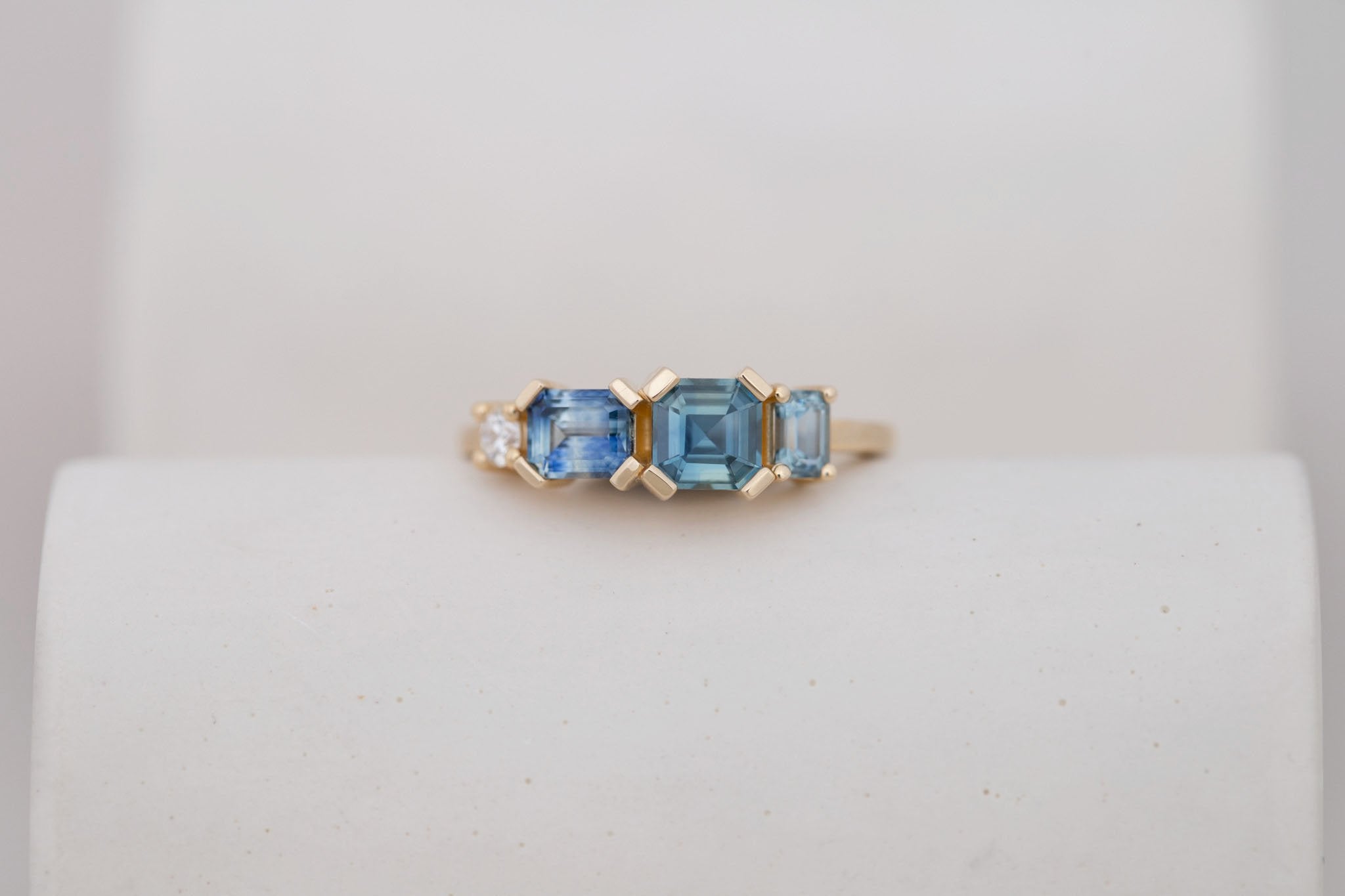 Teal Sapphire Line Ring | Teal Sapphires + Diamond Engagement Ring | 14k Recycled Gold | One of a Kind