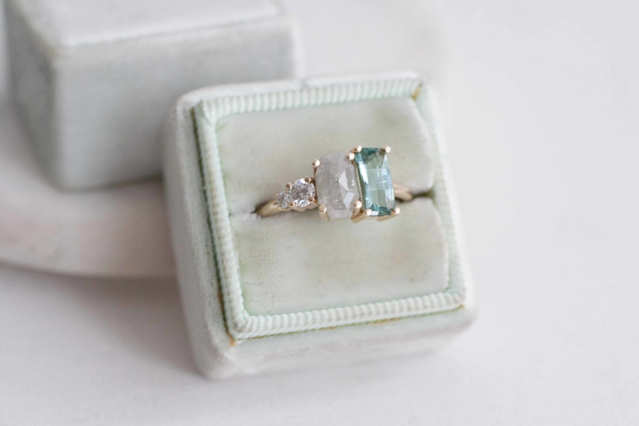 Tourmaline, Rustic Silver Diamond + White Diamond Cluster Ring | 14k Recycled Gold | One of a Kind