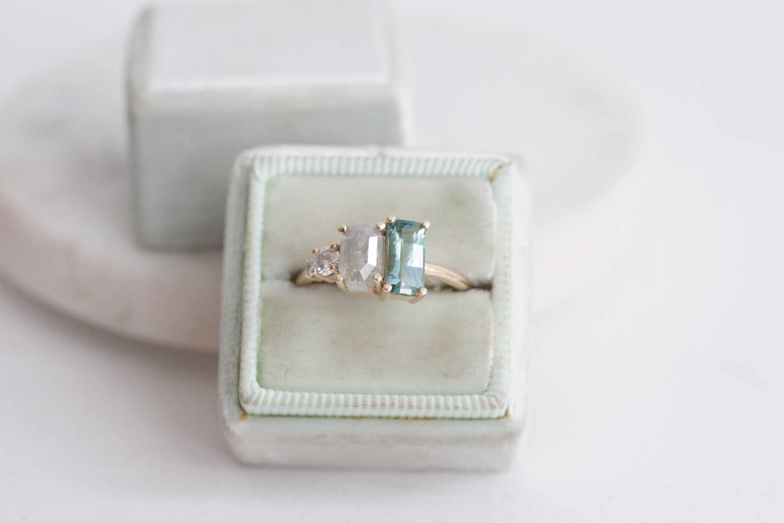 Tourmaline, Rustic Silver Diamond + White Diamond Cluster Ring | 14k Recycled Gold | One of a Kind