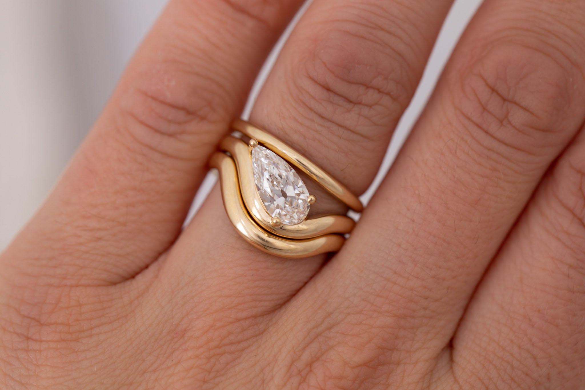 Townes Ring | Lab Pear Cut Diamond Solitaire Curved Band Engagement Ring + Wedding Band Set 1.63 ct | 14k Recycled Gold | One of a Kind