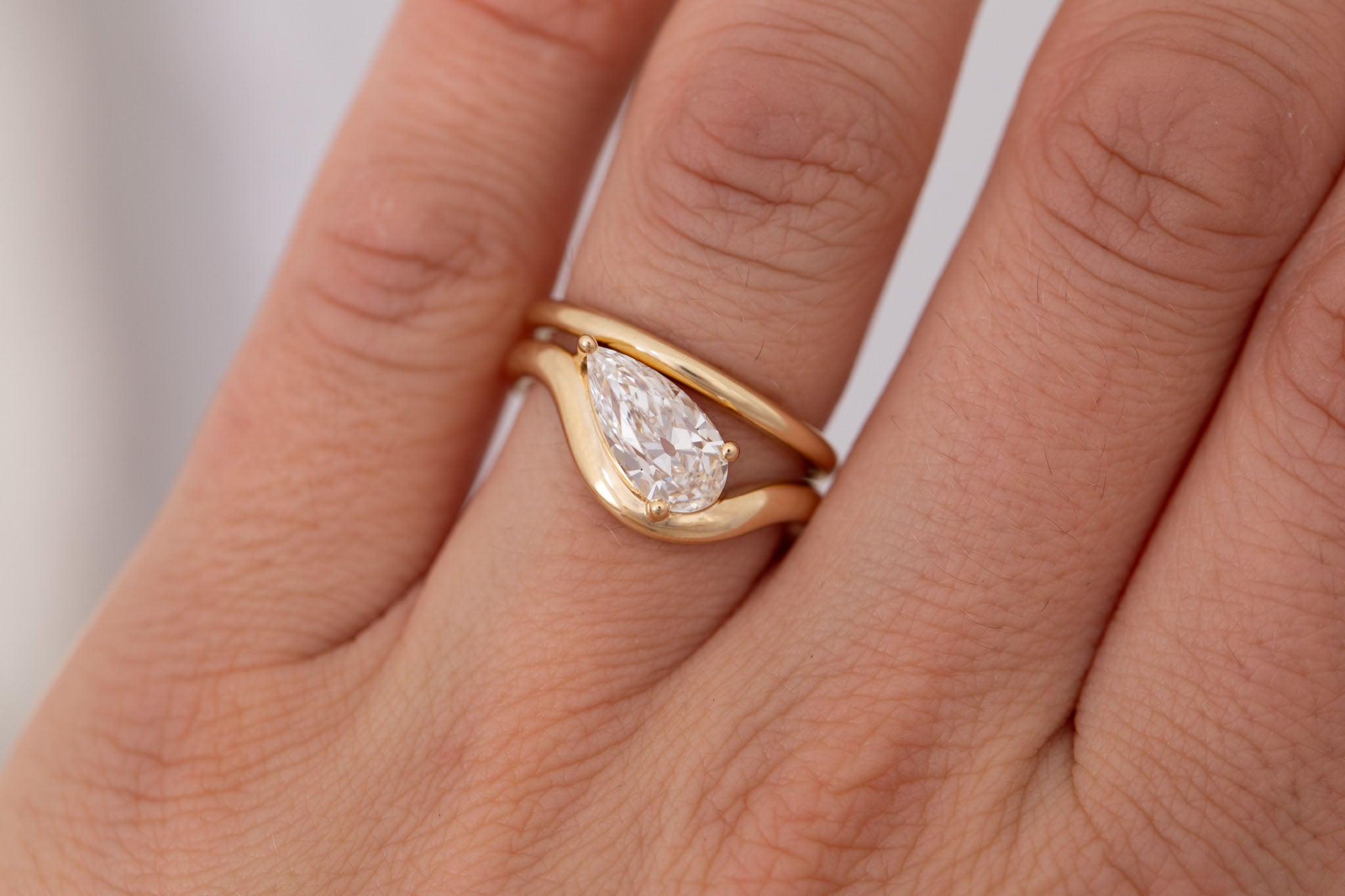 Townes Ring | Lab Pear Cut Diamond Solitaire Curved Band Engagement Ring + Wedding Band Set 1.63 ct | 14k Recycled Gold | One of a Kind