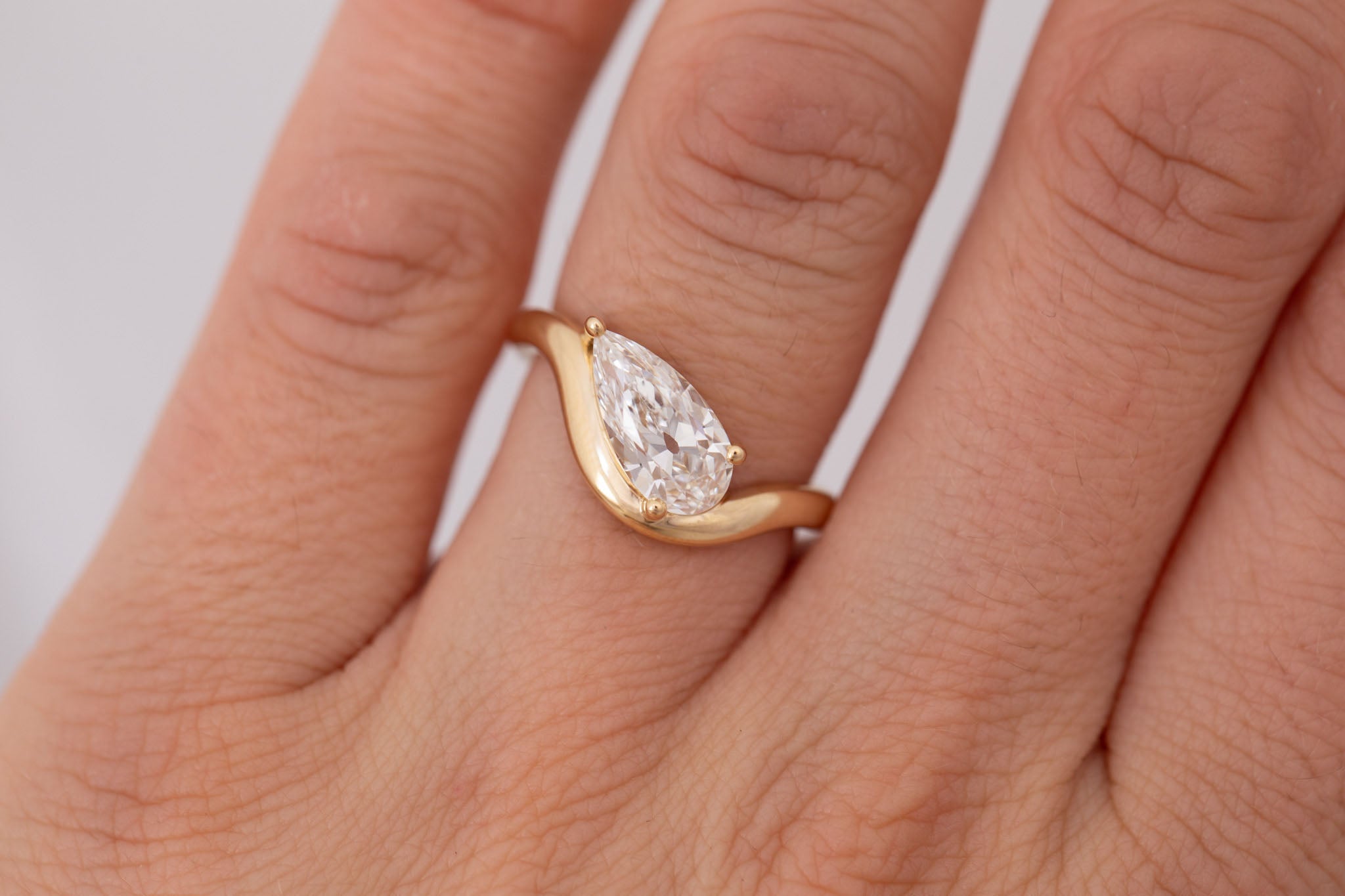Townes Ring | Lab Pear Cut Diamond Solitaire Curved Band Engagement Ring + Wedding Band Set 1.63 ct | 14k Recycled Gold | One of a Kind