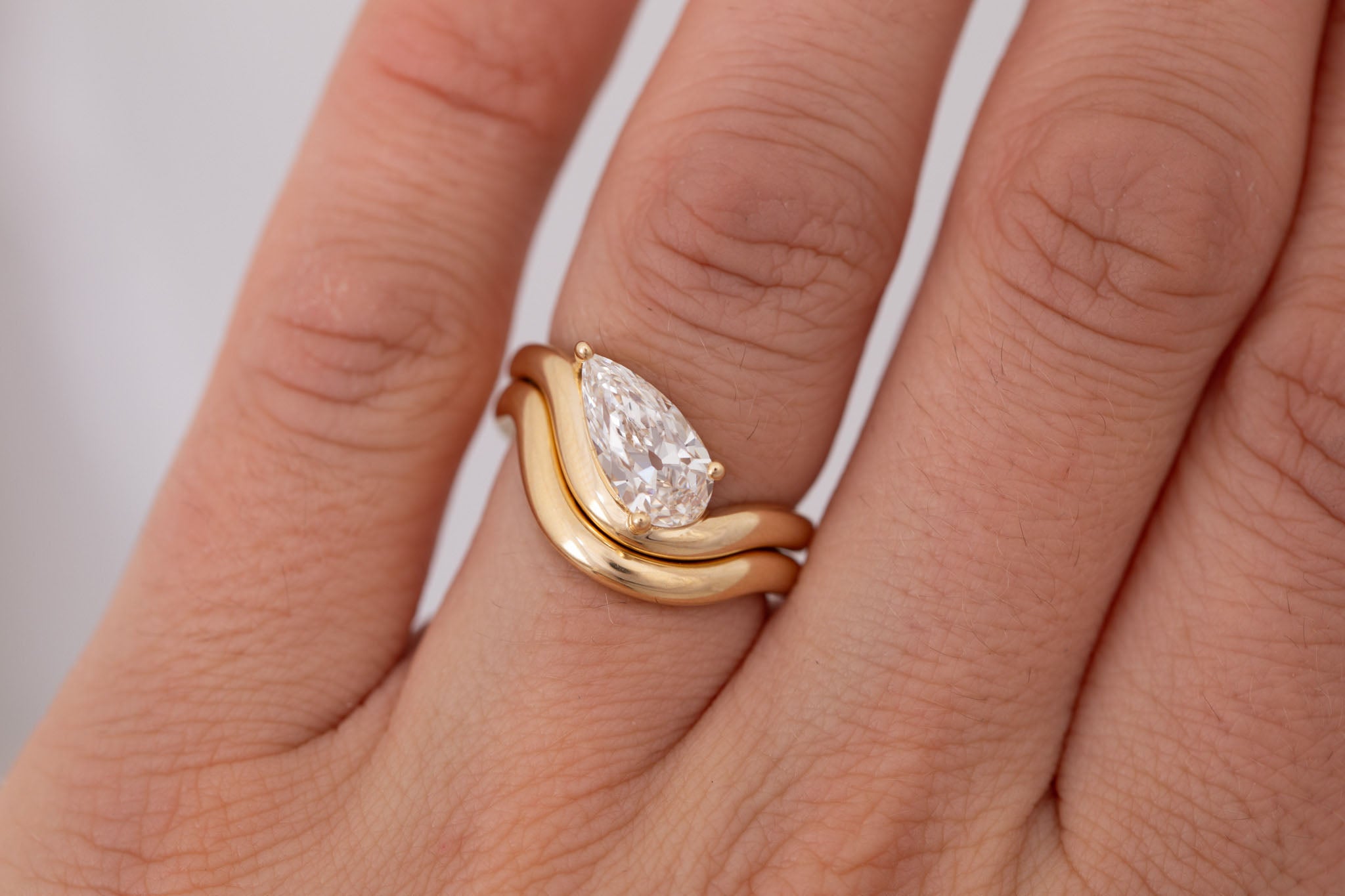 Townes Ring | Lab Pear Cut Diamond Solitaire Curved Band Engagement Ring + Wedding Band Set 1.63 ct | 14k Recycled Gold | One of a Kind