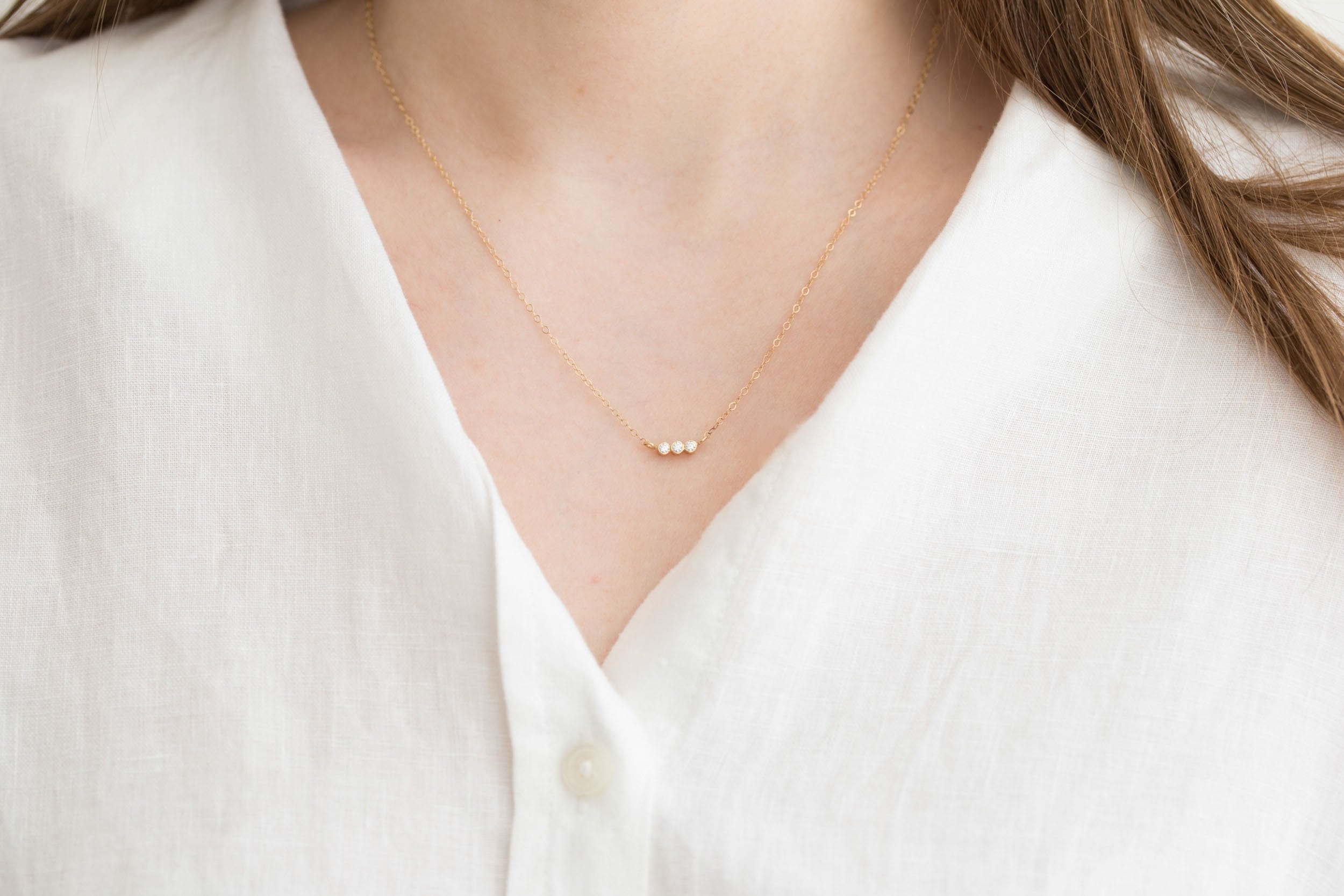 Diamond Trio Bezel Necklace | 14k Recycled Gold