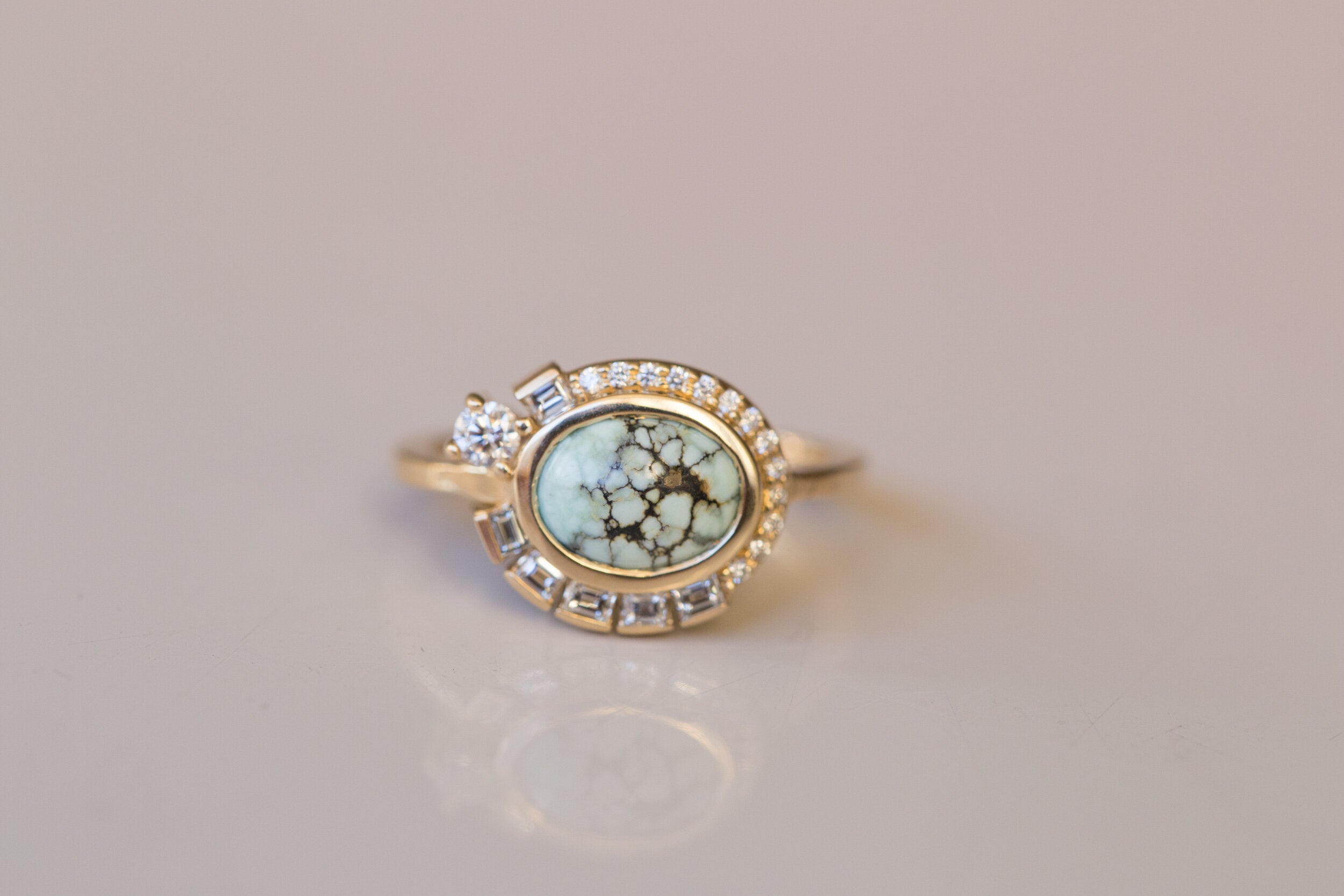 Nevada Variscite + Baguette Diamond Ring | 14k Recycled Gold | One of a Kind