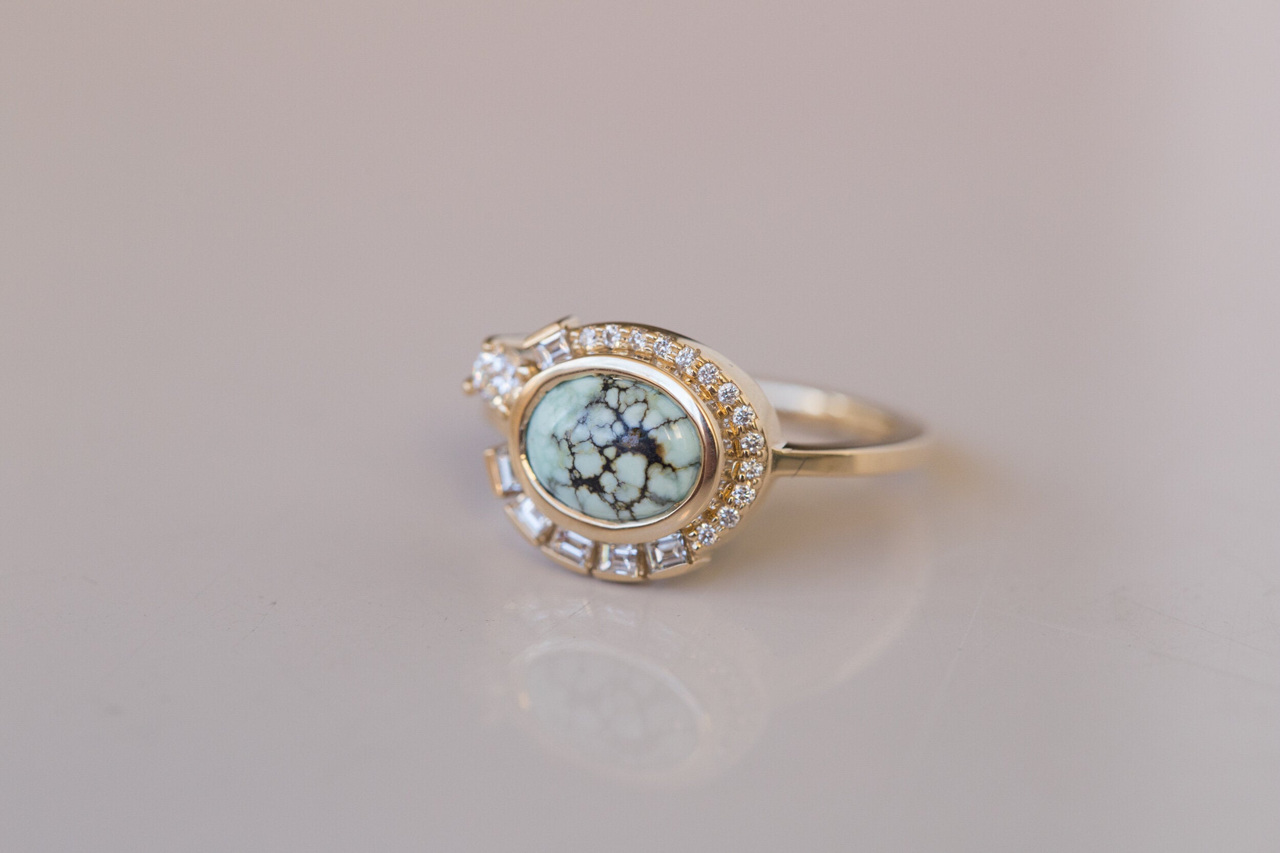 Nevada Variscite + Baguette Diamond Ring | 14k Recycled Gold | One of a Kind