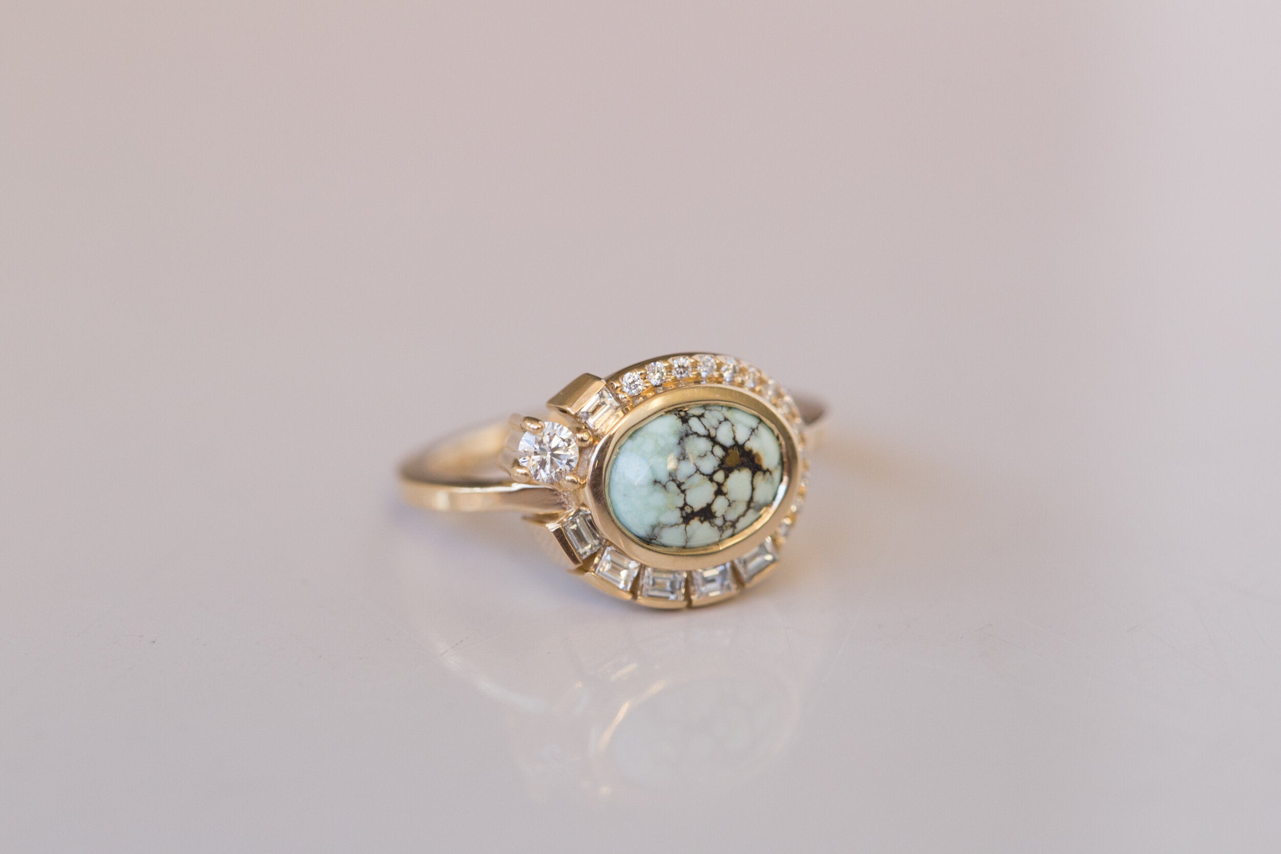 Nevada Variscite + Baguette Diamond Ring | 14k Recycled Gold | One of a Kind