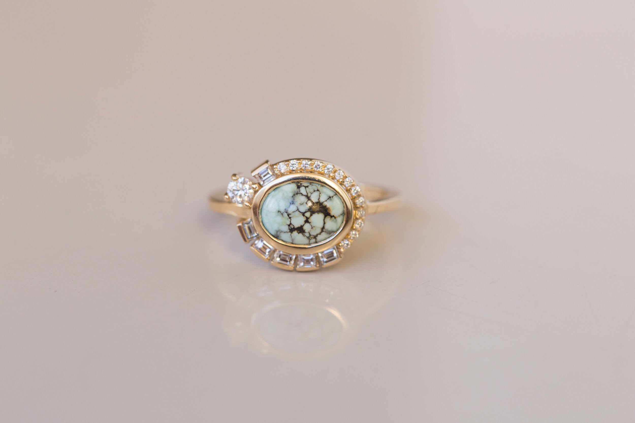 Nevada Variscite + Baguette Diamond Ring | 14k Recycled Gold | One of a Kind