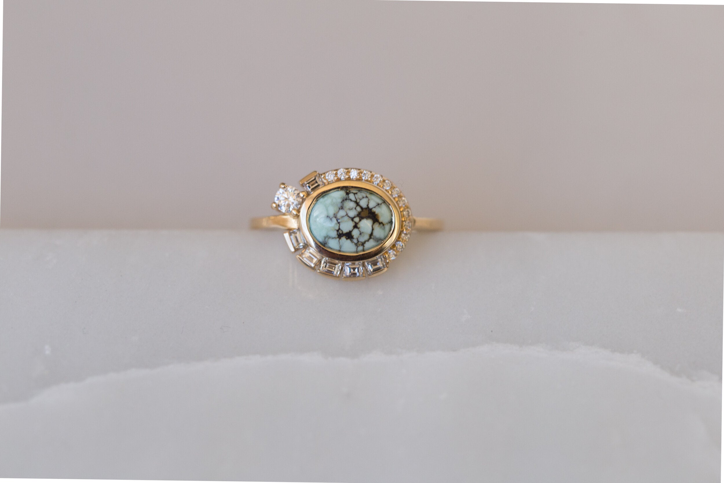 Nevada Variscite + Baguette Diamond Ring | 14k Recycled Gold | One of a Kind