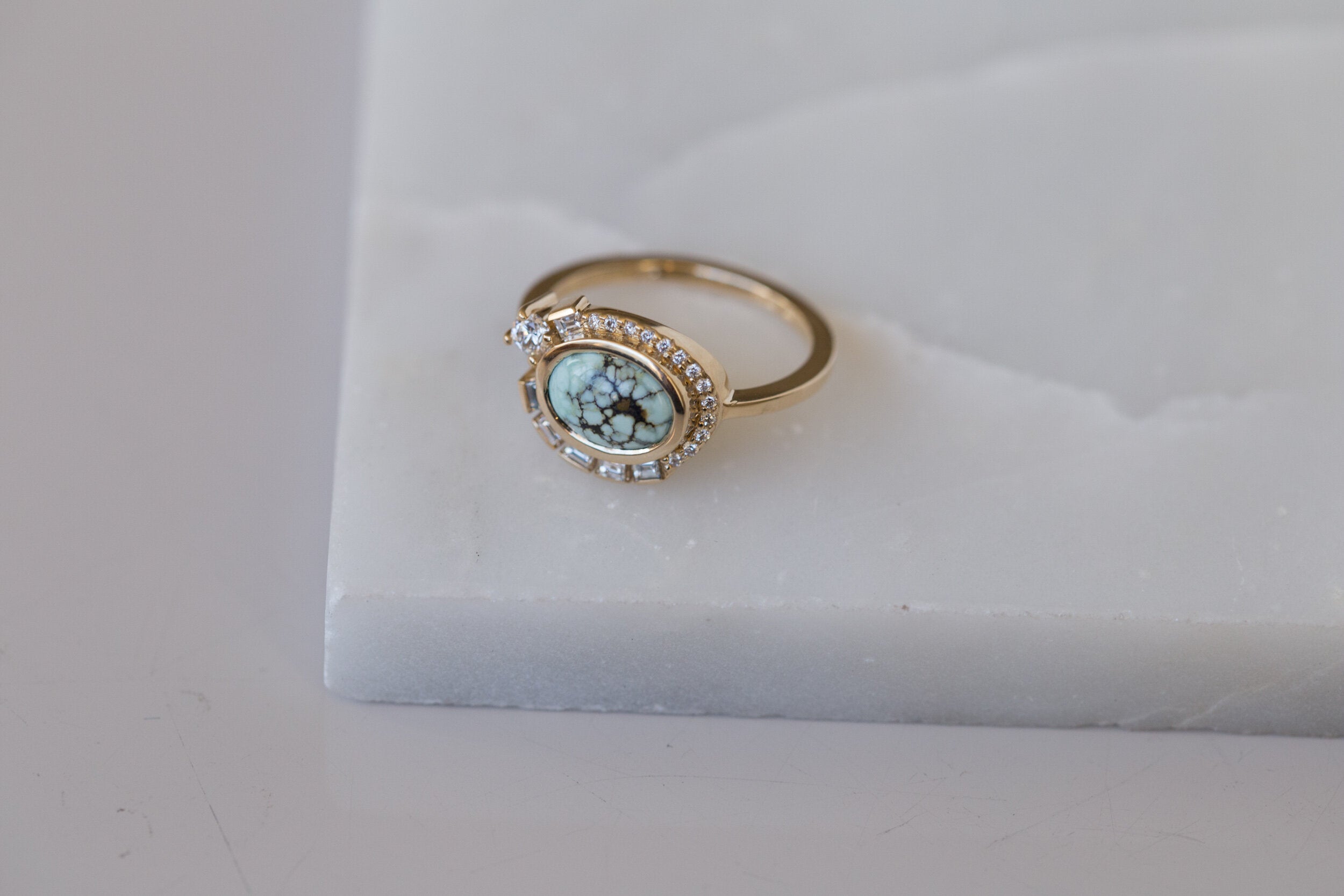 Nevada Variscite + Baguette Diamond Ring | 14k Recycled Gold | One of a Kind