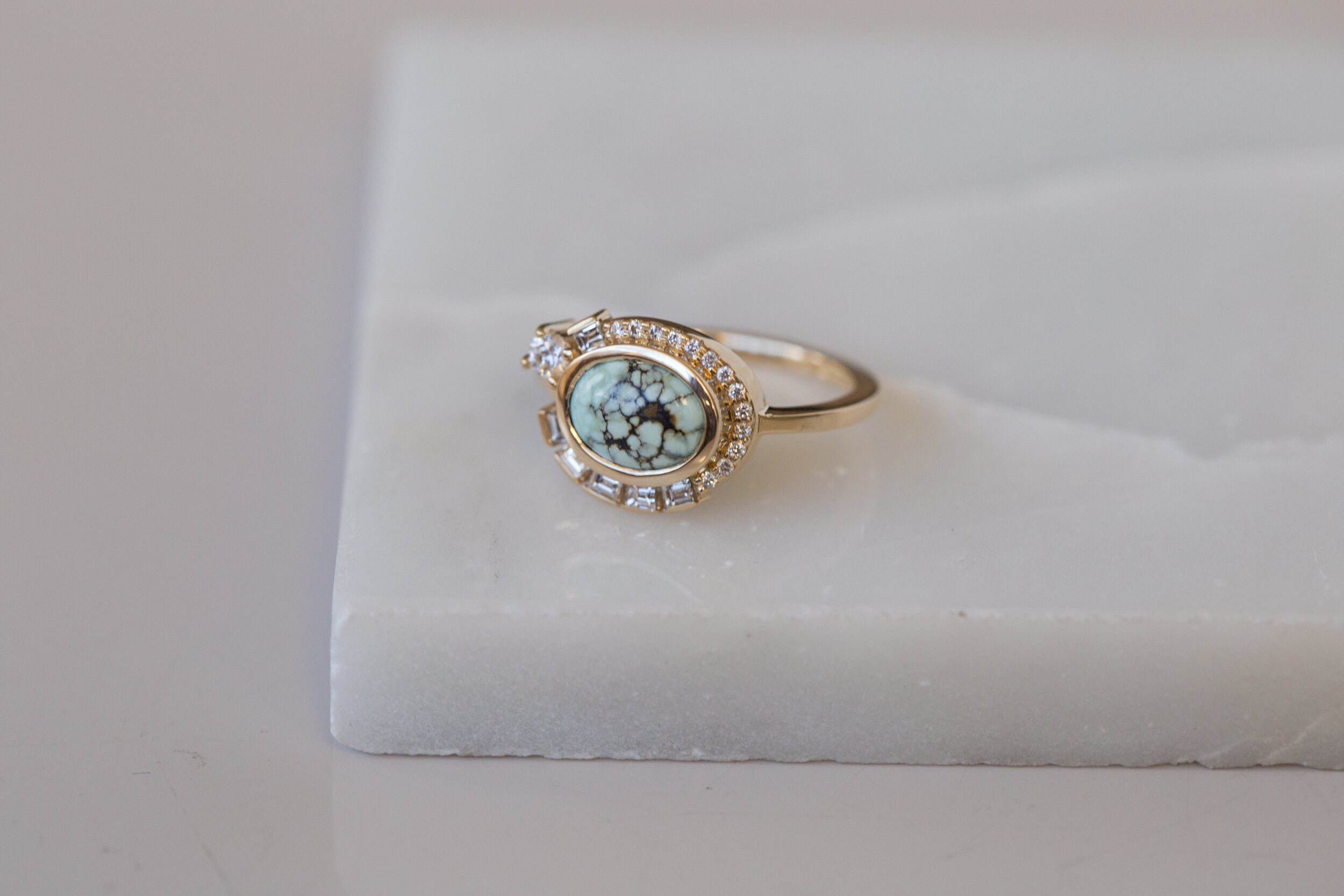 Nevada Variscite + Baguette Diamond Ring | 14k Recycled Gold | One of a Kind