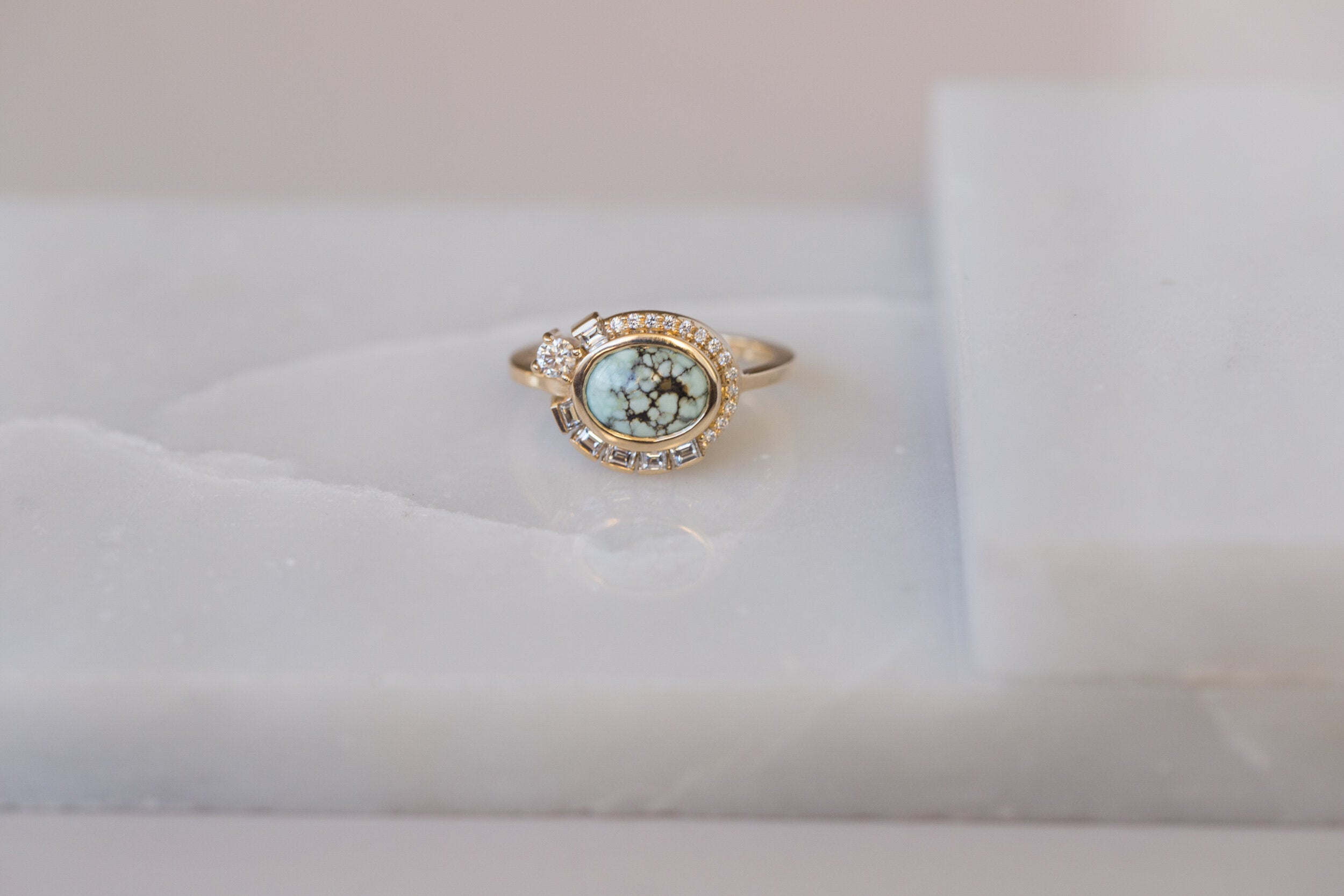 Nevada Variscite + Baguette Diamond Ring | 14k Recycled Gold | One of a Kind