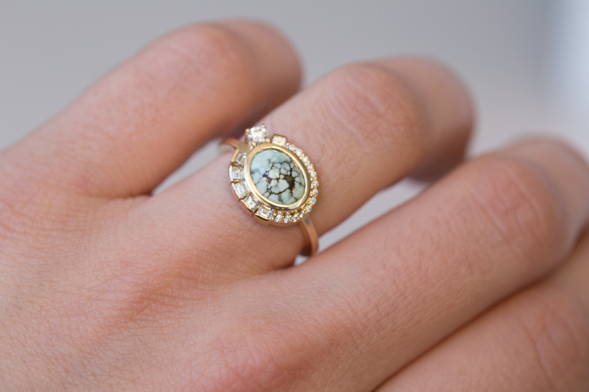 Nevada Variscite + Baguette Diamond Ring | 14k Recycled Gold | One of a Kind