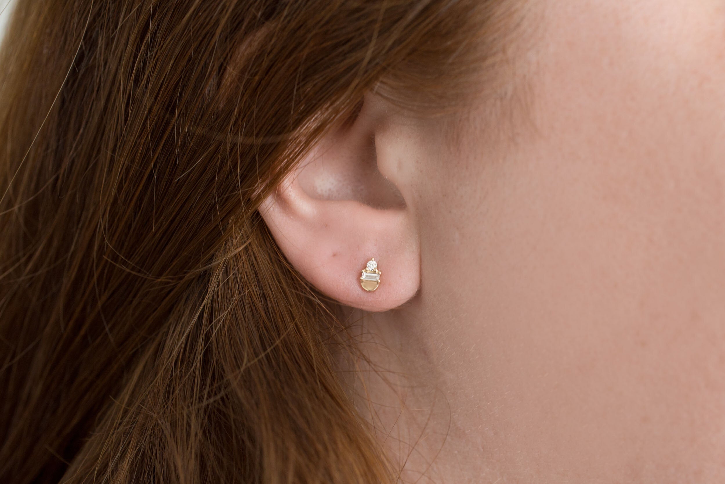 Baguette + Round Diamond Semicircle Earrings | 14k Recycled Gold