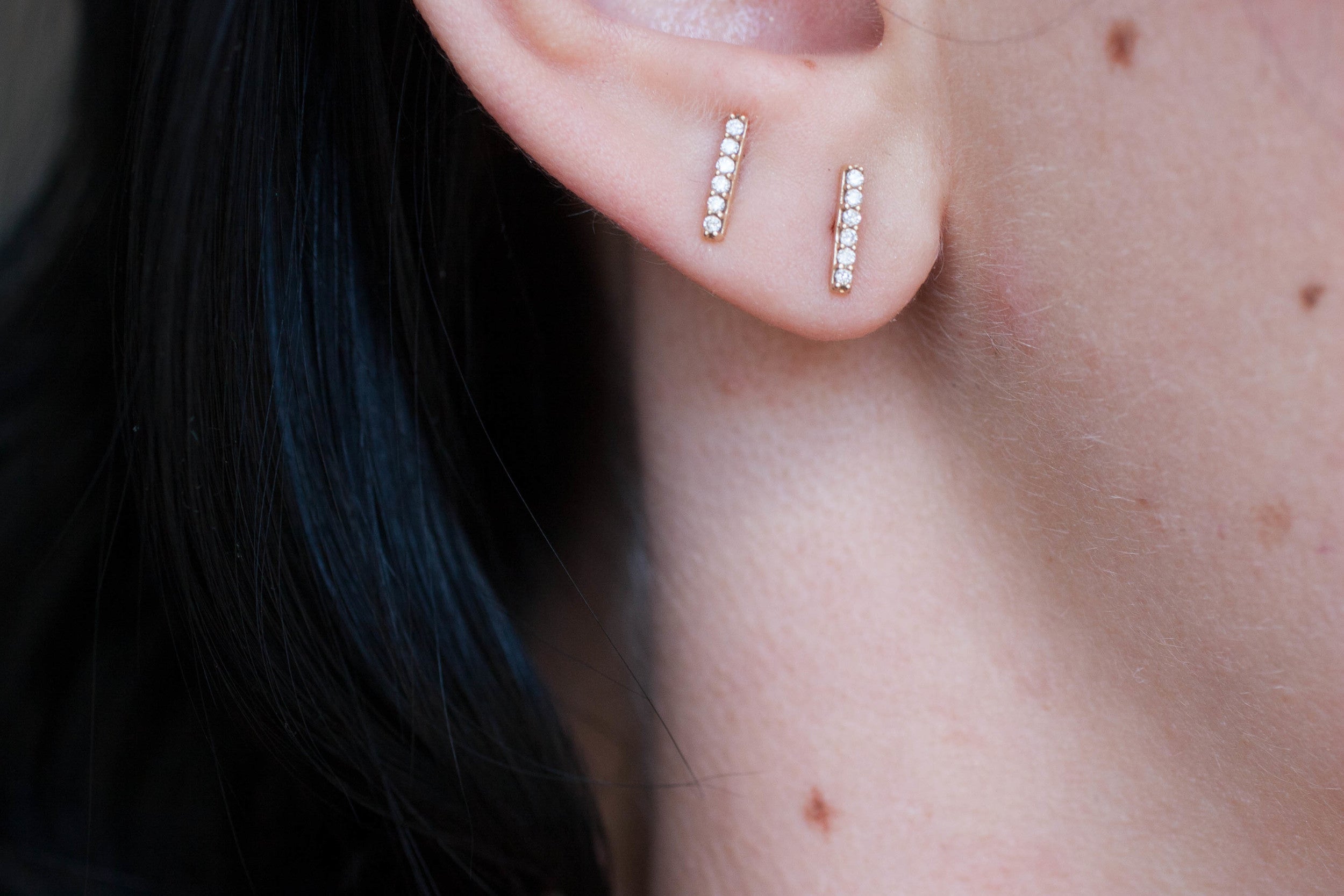 Pavé Diamond Bar Earrings | 14k Recycled Gold