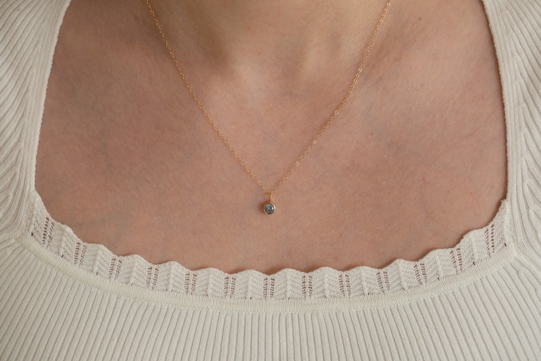 5.25 mm Icy Blue Montana Sapphire Necklace 0.66 ct | 14k Recycled Gold | One of a Kind