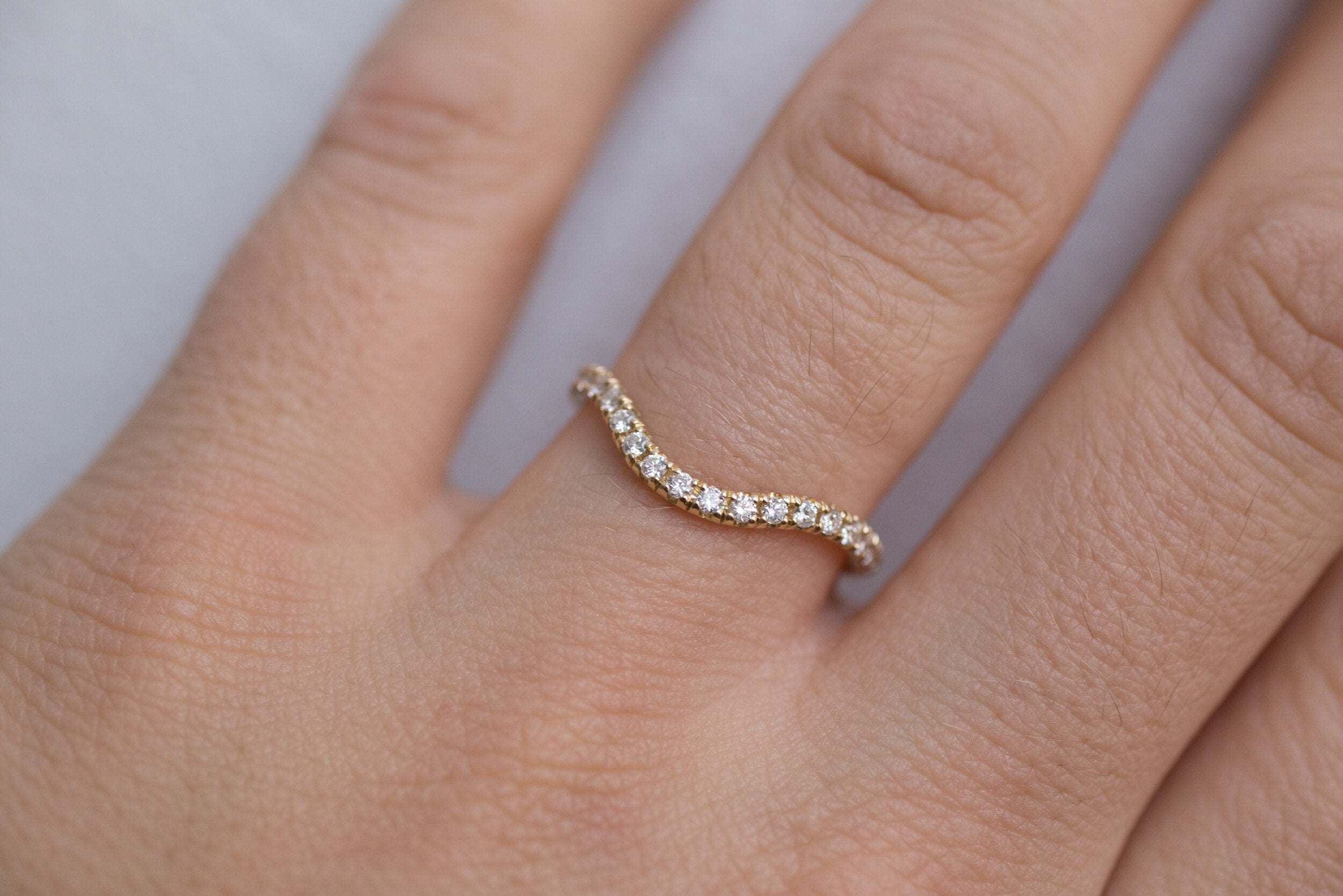Diamond Pavé Contour Curve Band | 14k Recycled Gold