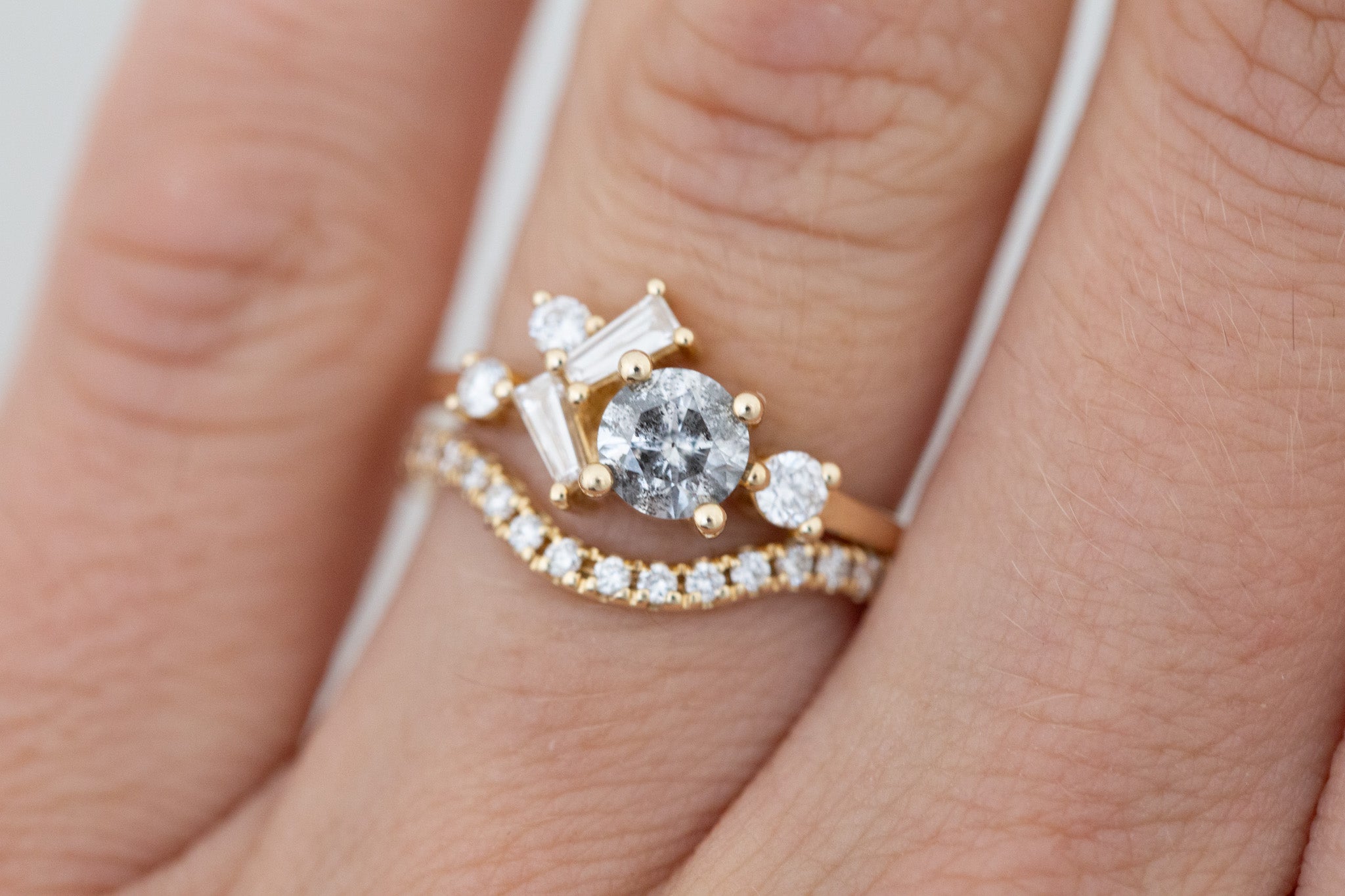 Rowan Ring | Salt and Pepper Diamond + Diamond Cluster Engagement Ring 0.71 ct | 14k Recycled Gold | One of a Kind