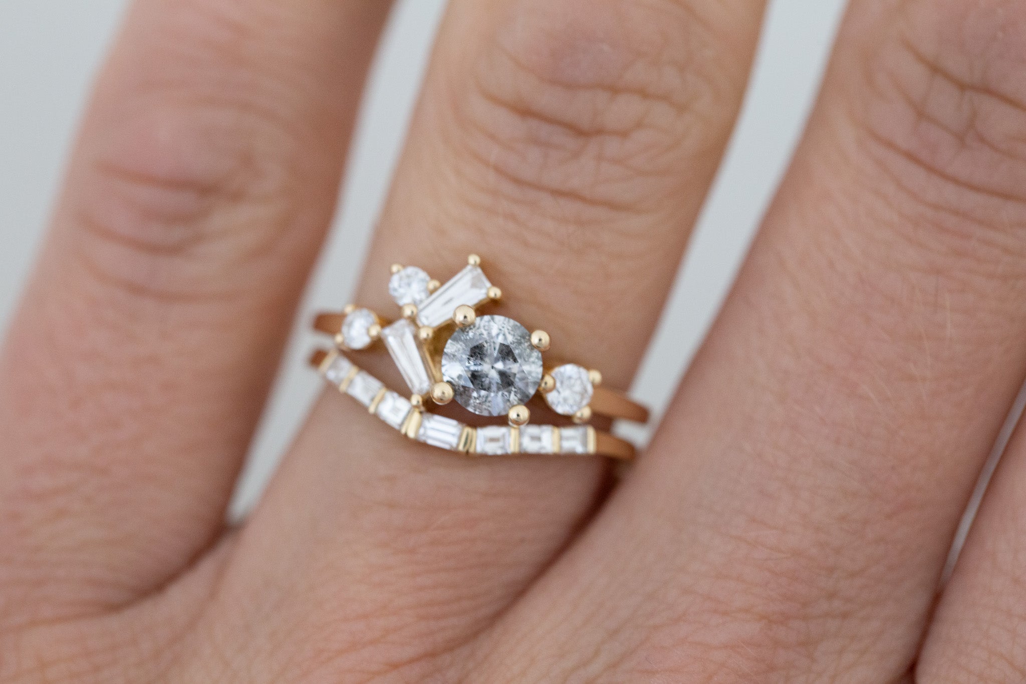 Rowan Ring | Salt and Pepper Diamond + Diamond Cluster Engagement Ring 0.71 ct | 14k Recycled Gold | One of a Kind