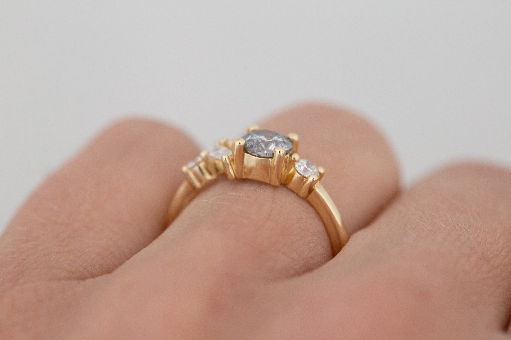 Rowan Ring | Salt and Pepper Diamond + Diamond Cluster Engagement Ring 0.71 ct | 14k Recycled Gold | One of a Kind