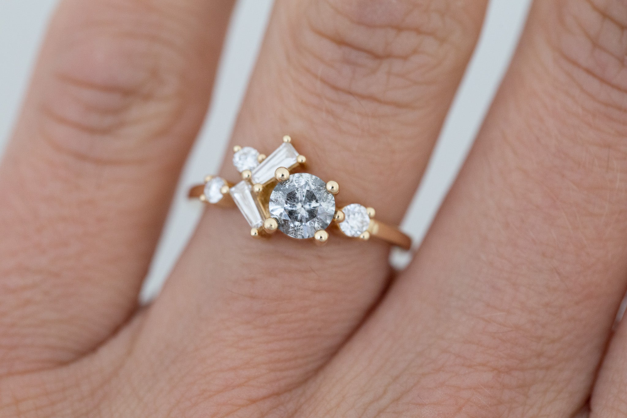 Rowan Ring | Salt and Pepper Diamond + Diamond Cluster Engagement Ring 0.71 ct | 14k Recycled Gold | One of a Kind