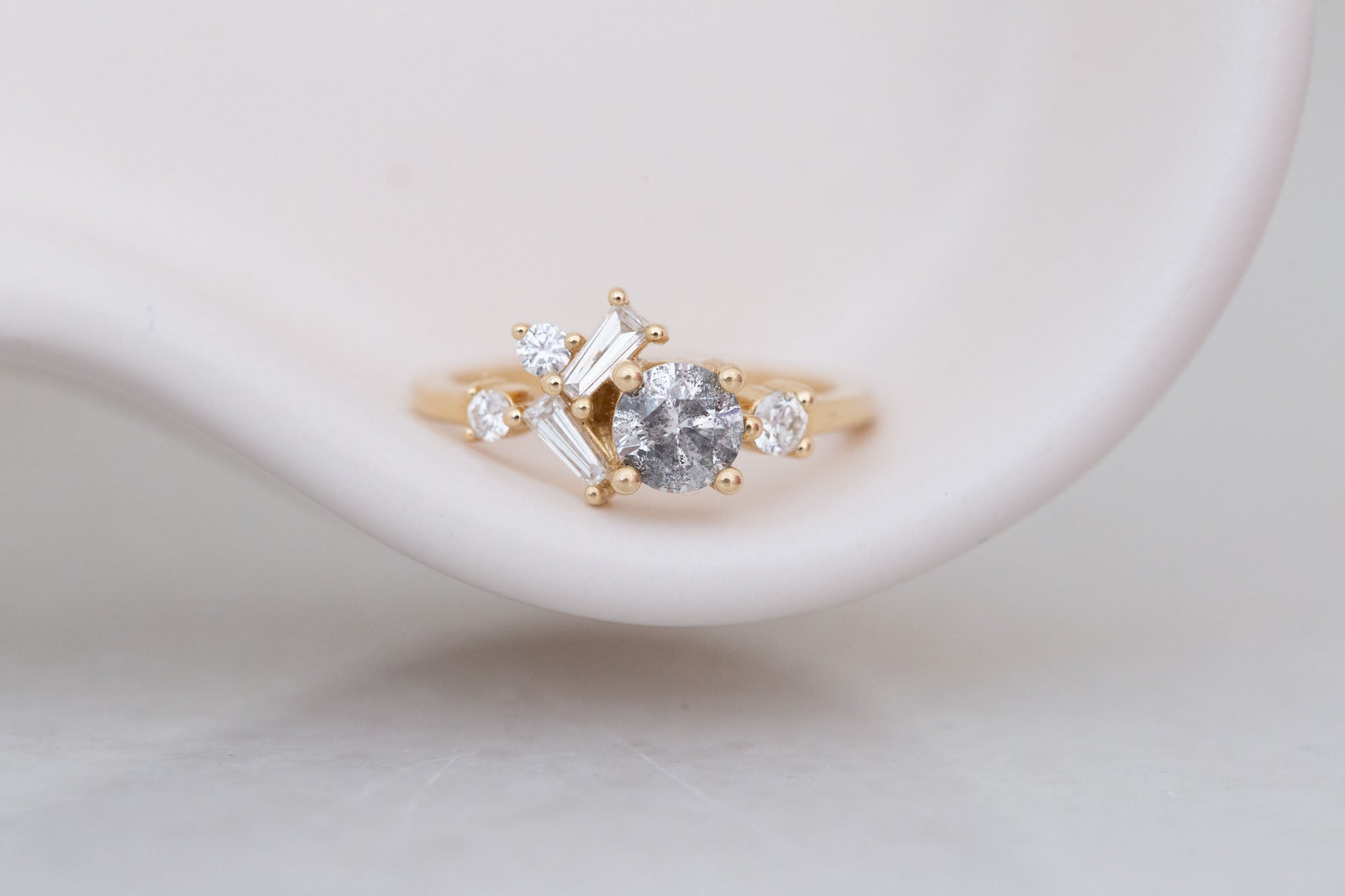 Rowan Ring | Salt and Pepper Diamond + Diamond Cluster Engagement Ring 0.71 ct | 14k Recycled Gold | One of a Kind