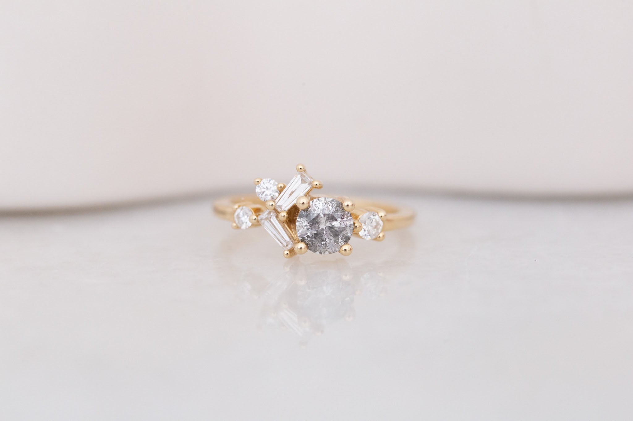Rowan Ring | Salt and Pepper Diamond + Diamond Cluster Engagement Ring 0.71 ct | 14k Recycled Gold | One of a Kind
