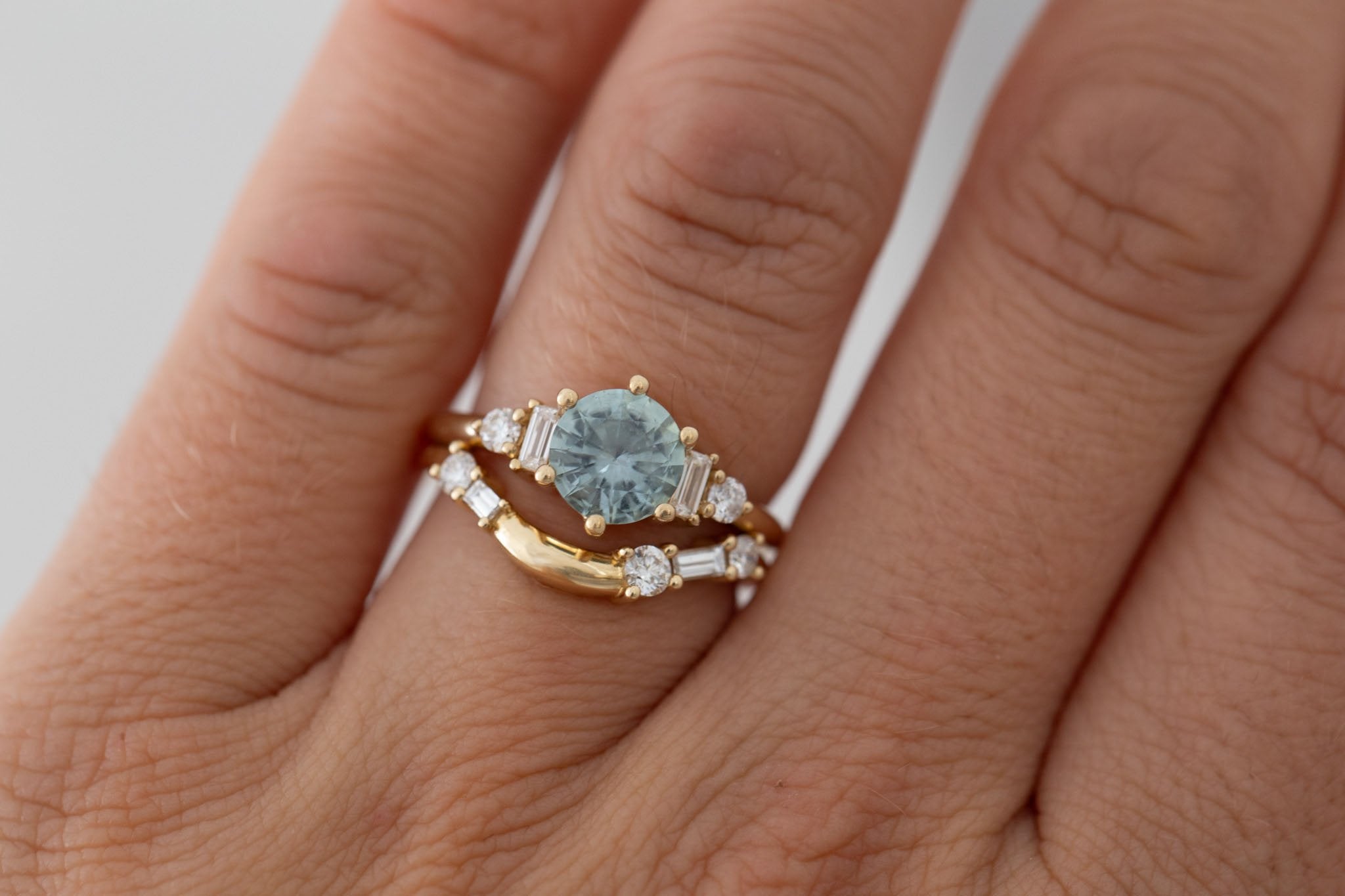 Alsea Ring | Mint Montana Sapphire + Baguette and Round Diamond Accent