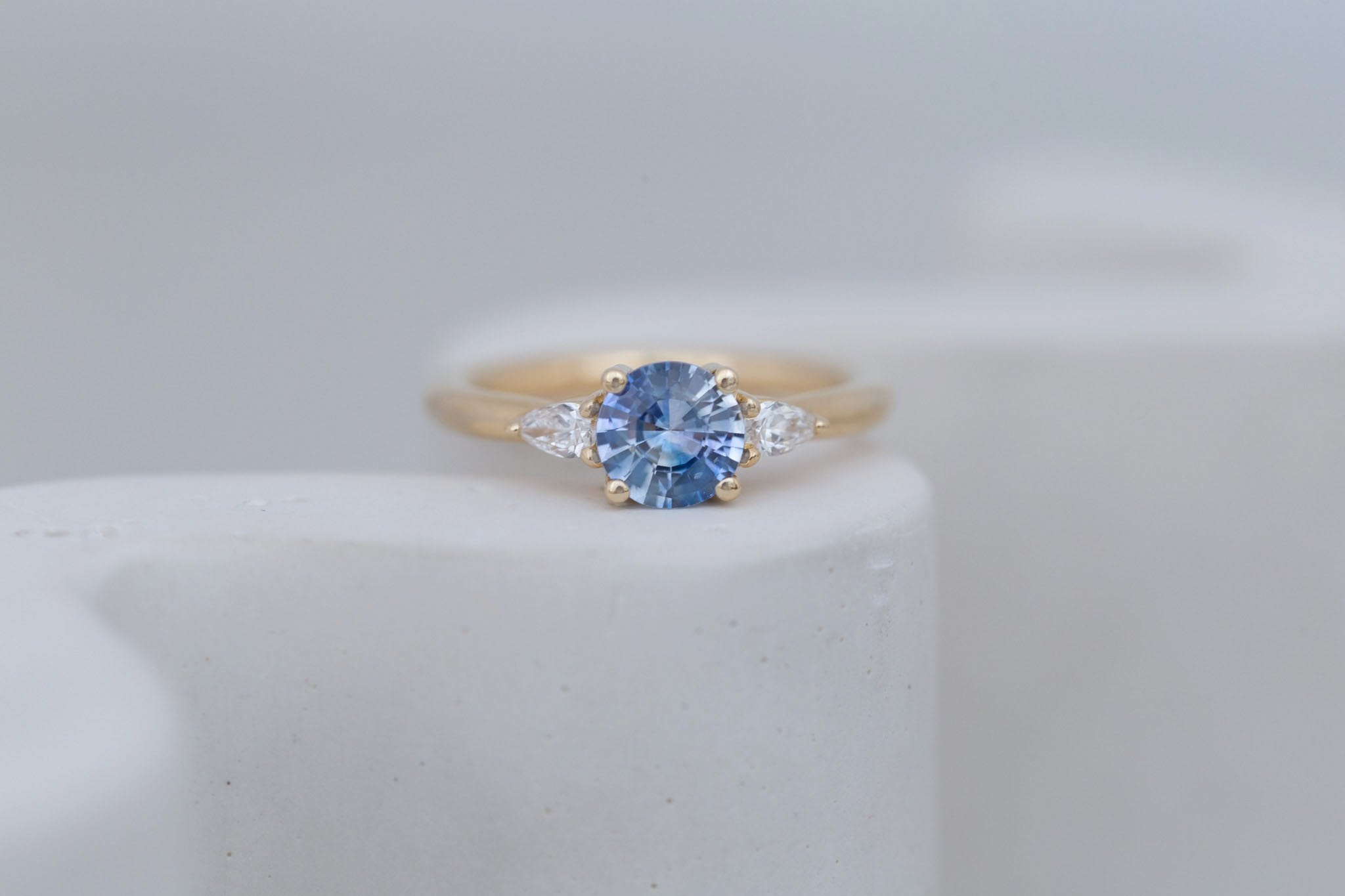 Iris Ring | Bicolor Blue Sapphire + Pear Diamond Accent Engagement Ring 1.02 ct | 14k Recycled Gold | One of a Kind