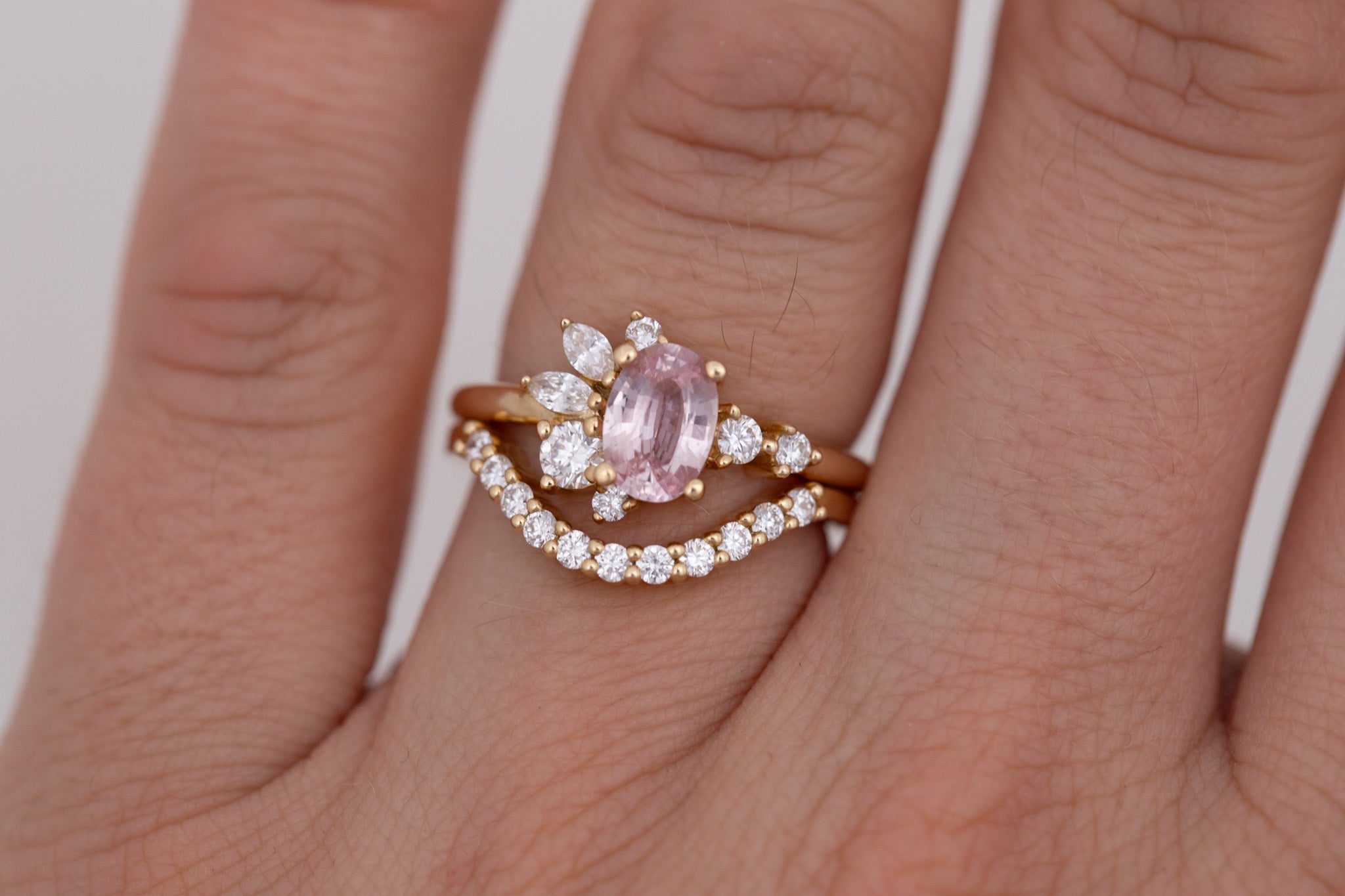 Ambretta Ring | Pink Oval Sapphire + Diamond Cluster Engagement Ring 1.05 ct | 14k Recycled Gold | One of a Kind