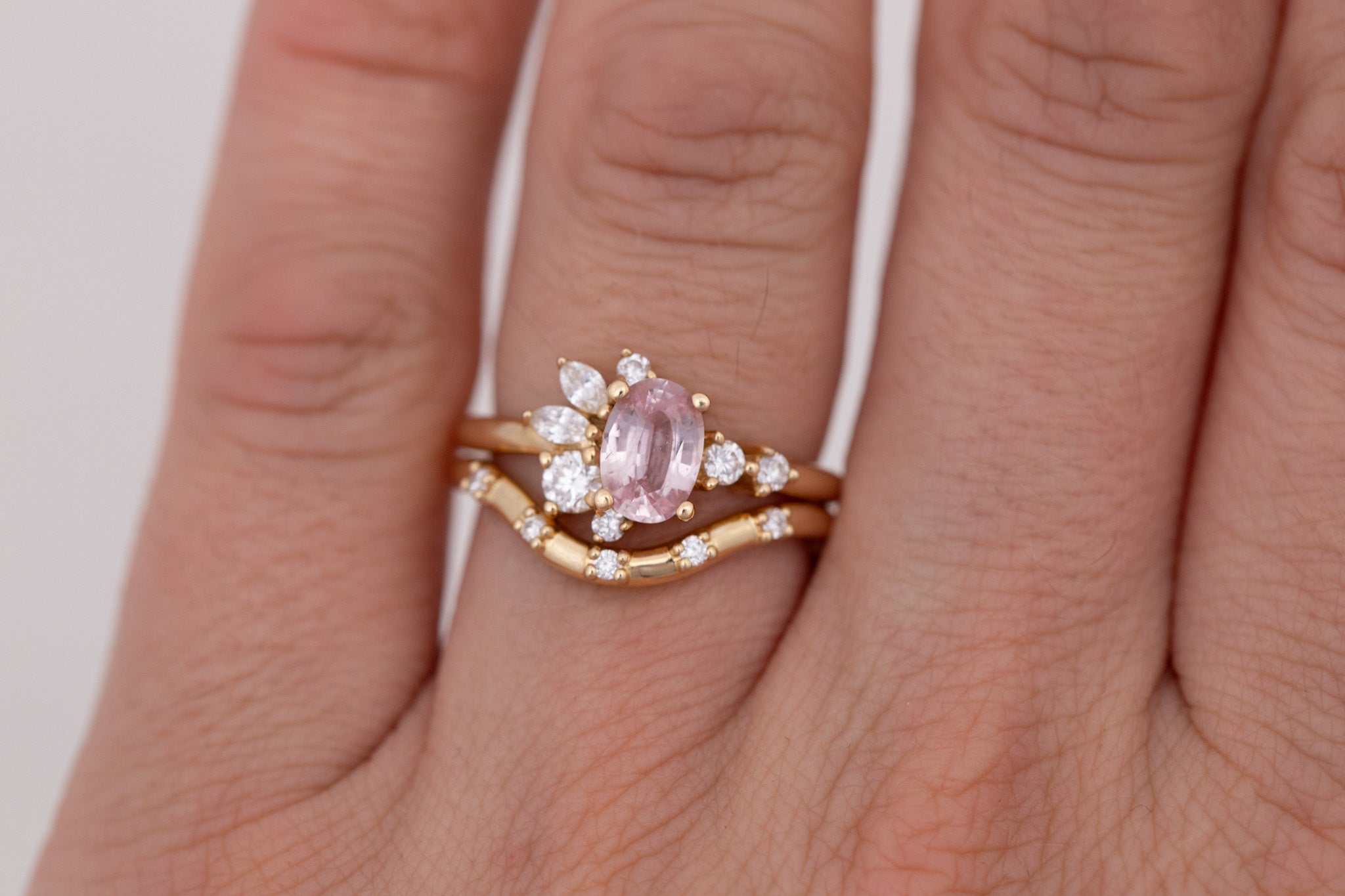 Ambretta Ring | Pink Oval Sapphire + Diamond Cluster Engagement Ring 1.05 ct | 14k Recycled Gold | One of a Kind