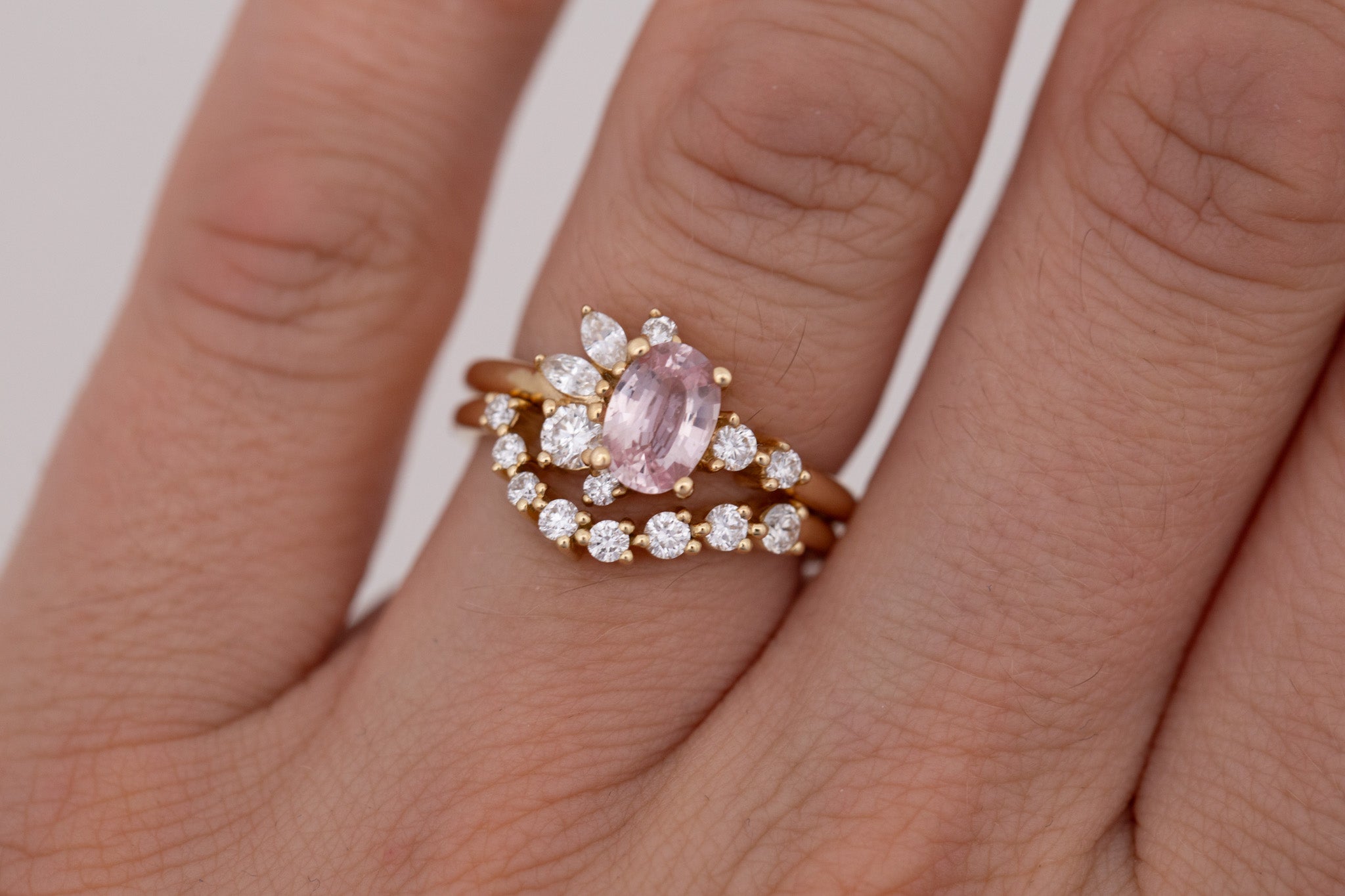 Ambretta Ring | Pink Oval Sapphire + Diamond Cluster Engagement Ring 1.05 ct | 14k Recycled Gold | One of a Kind